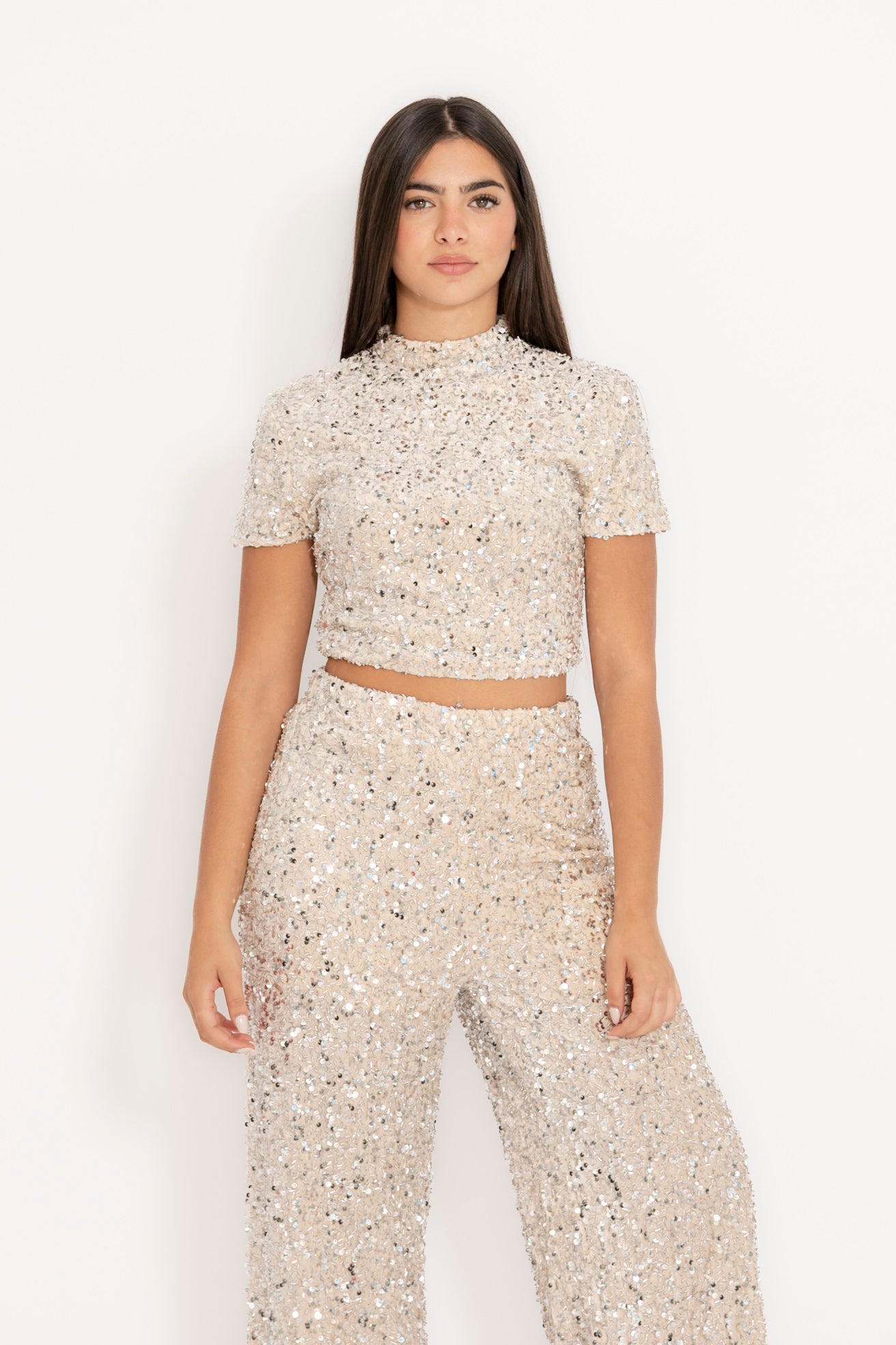 Maglia crop paillettes