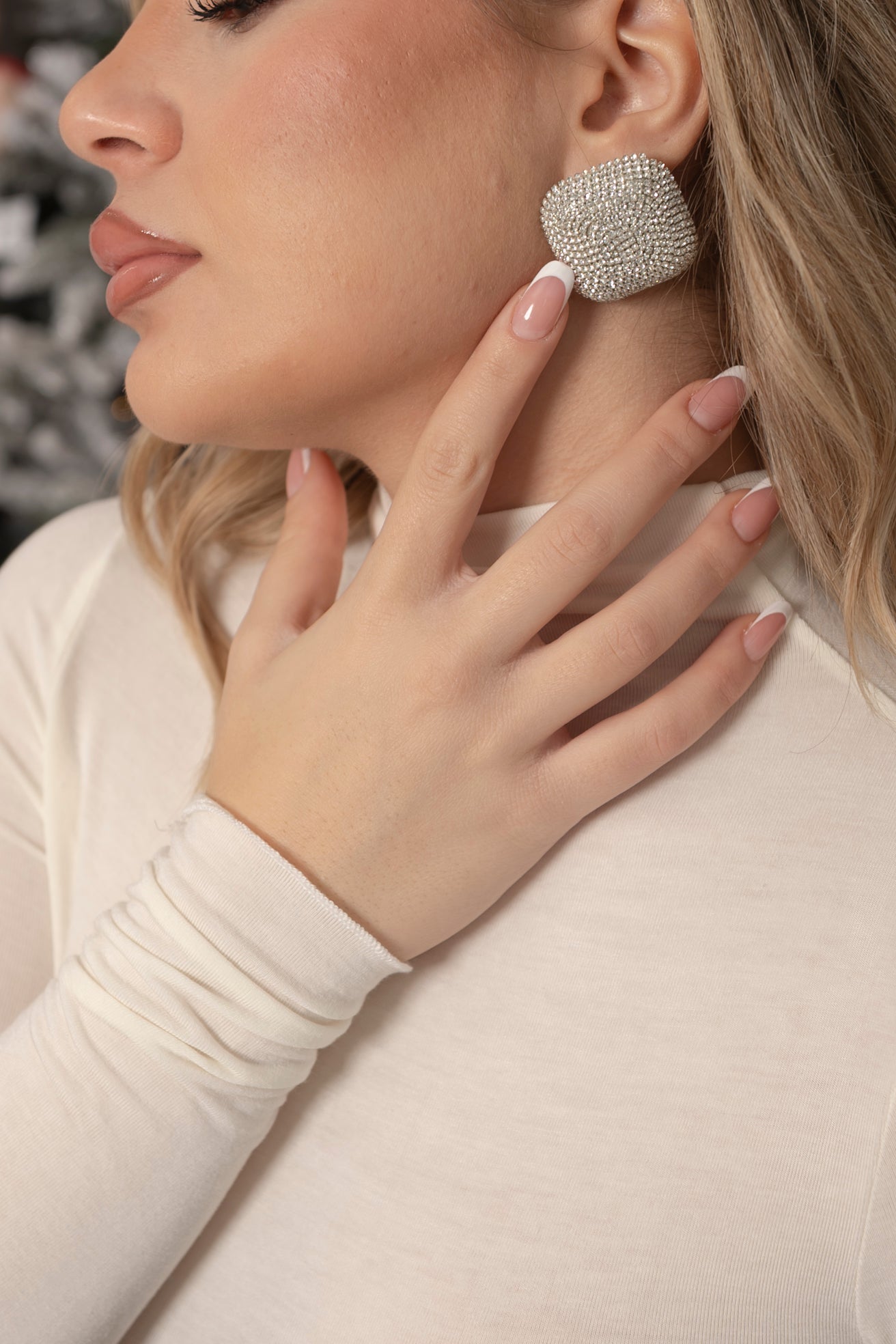 Orecchino quadrato strass