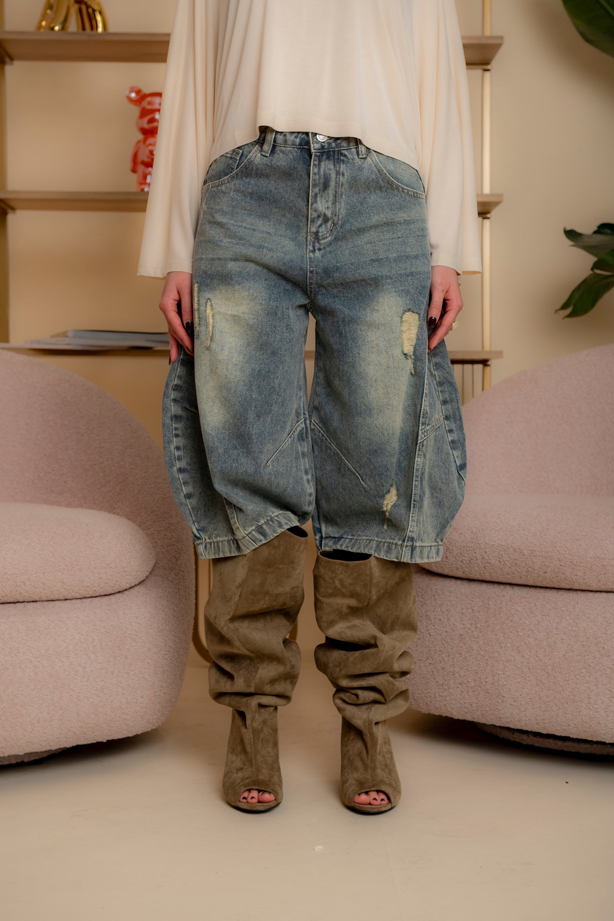 Bermuda di jeans ballon sabbiato