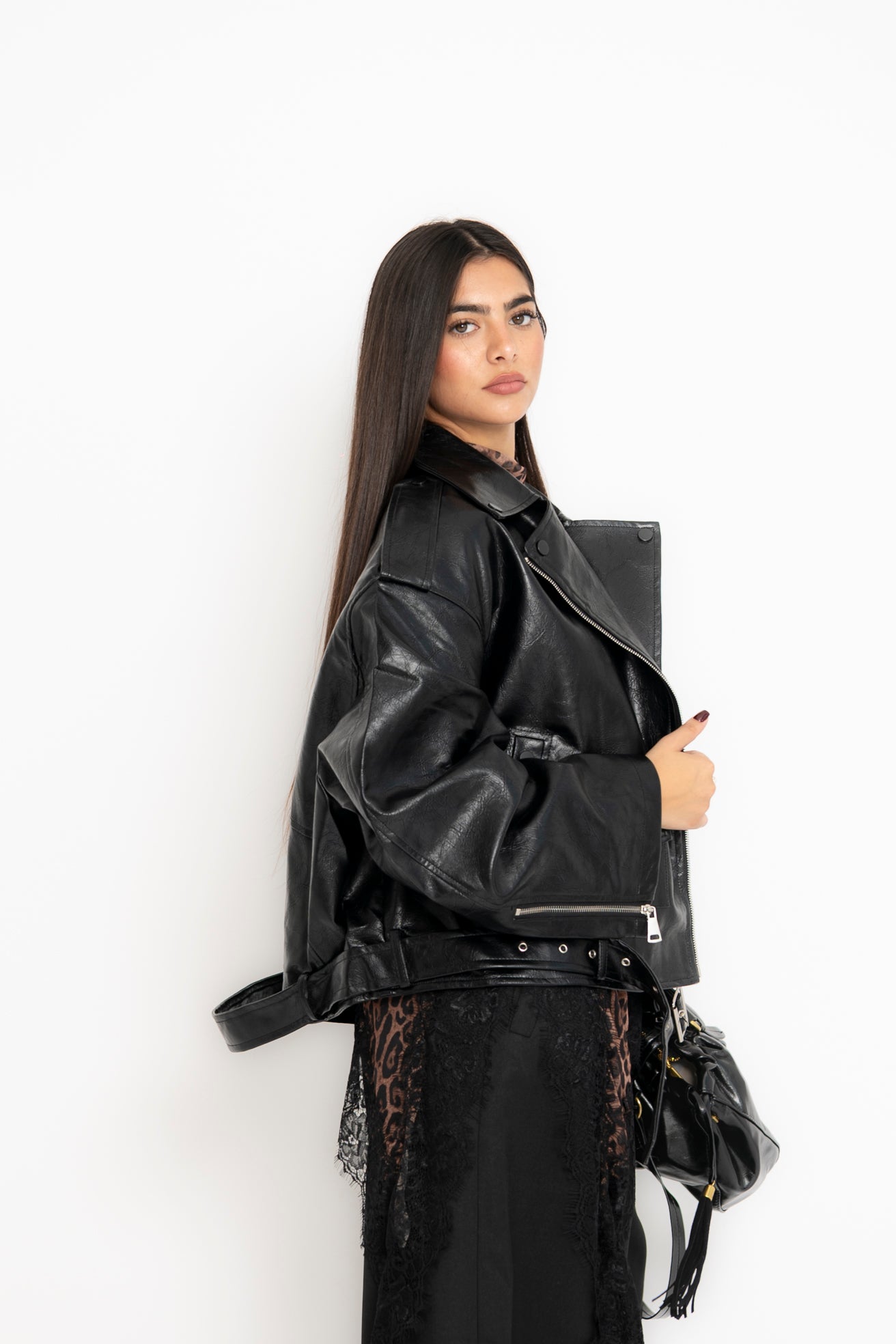 Chiodo con cintura in vita black