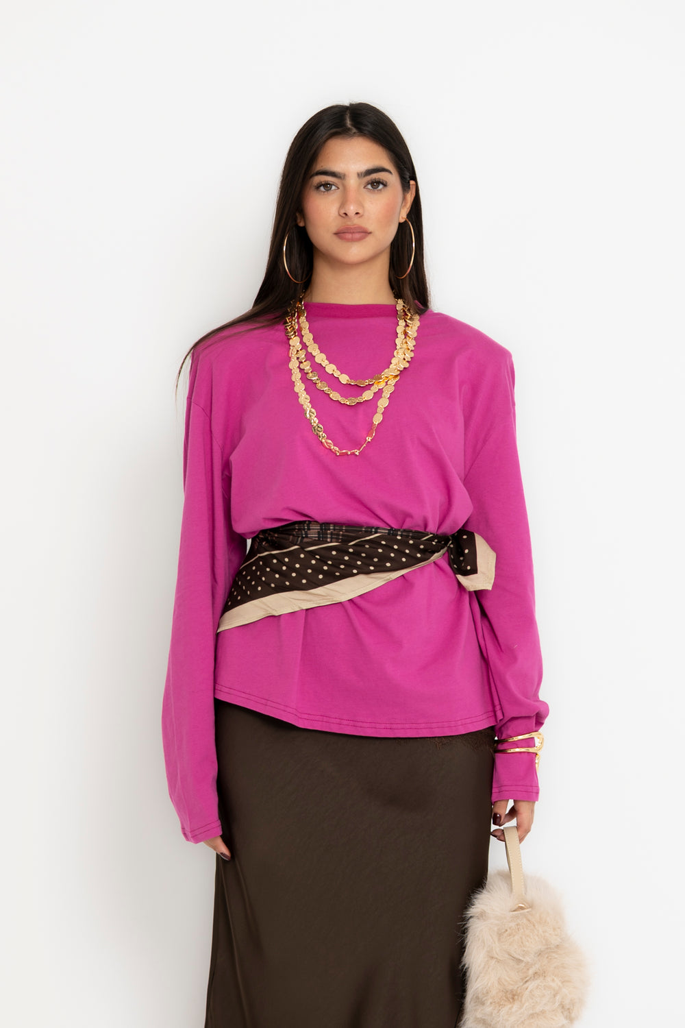 Maglia con spalline fucsia