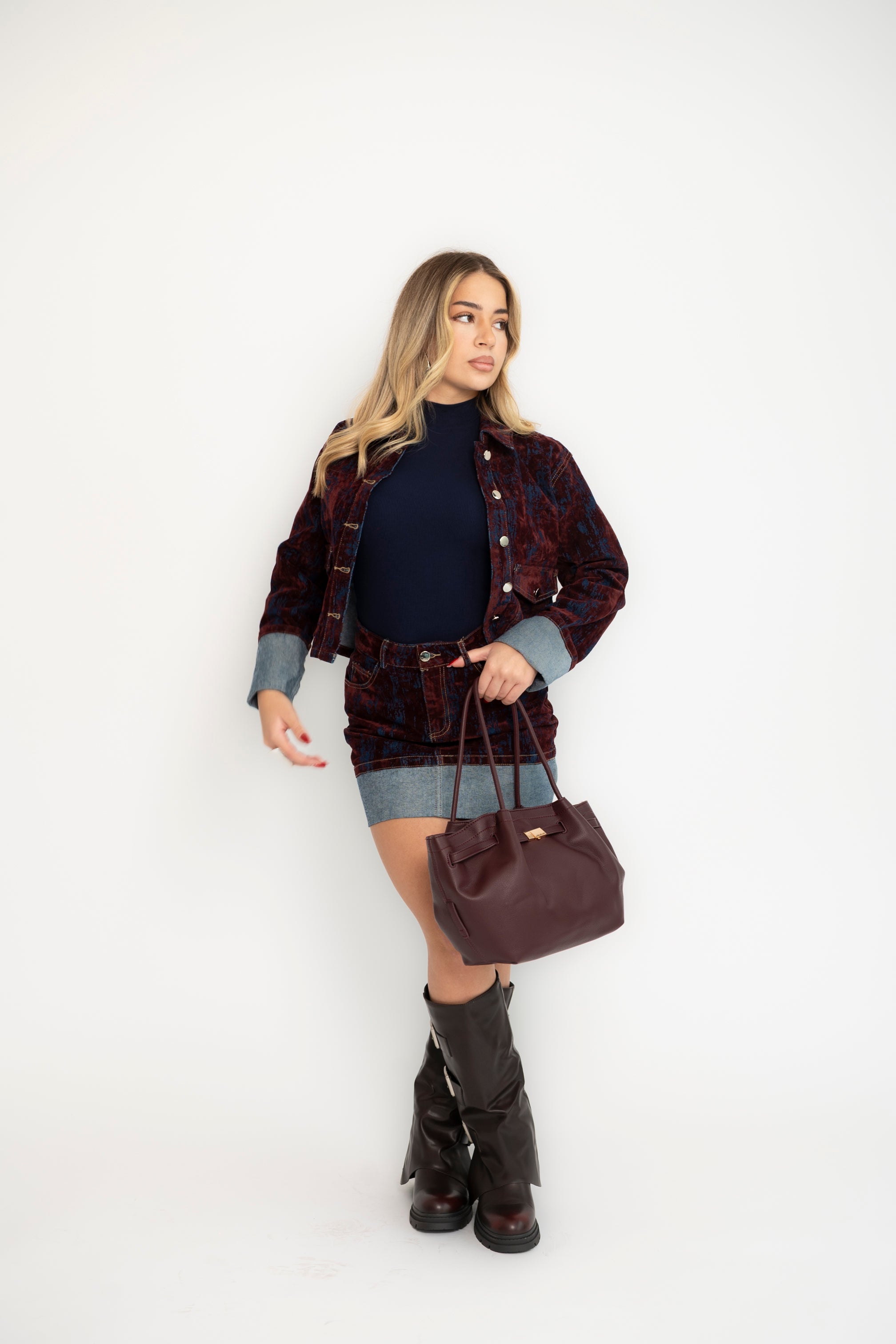 Cordset in denim red blue