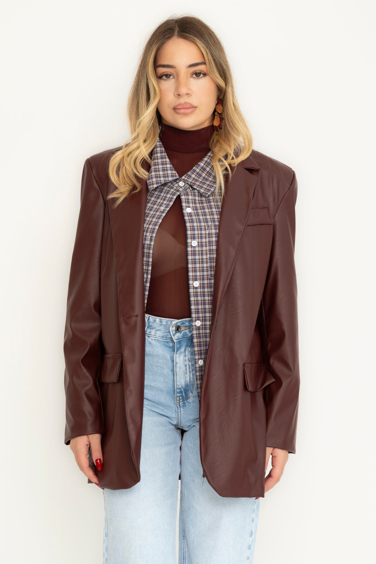 Giacca ecopelle bordeaux