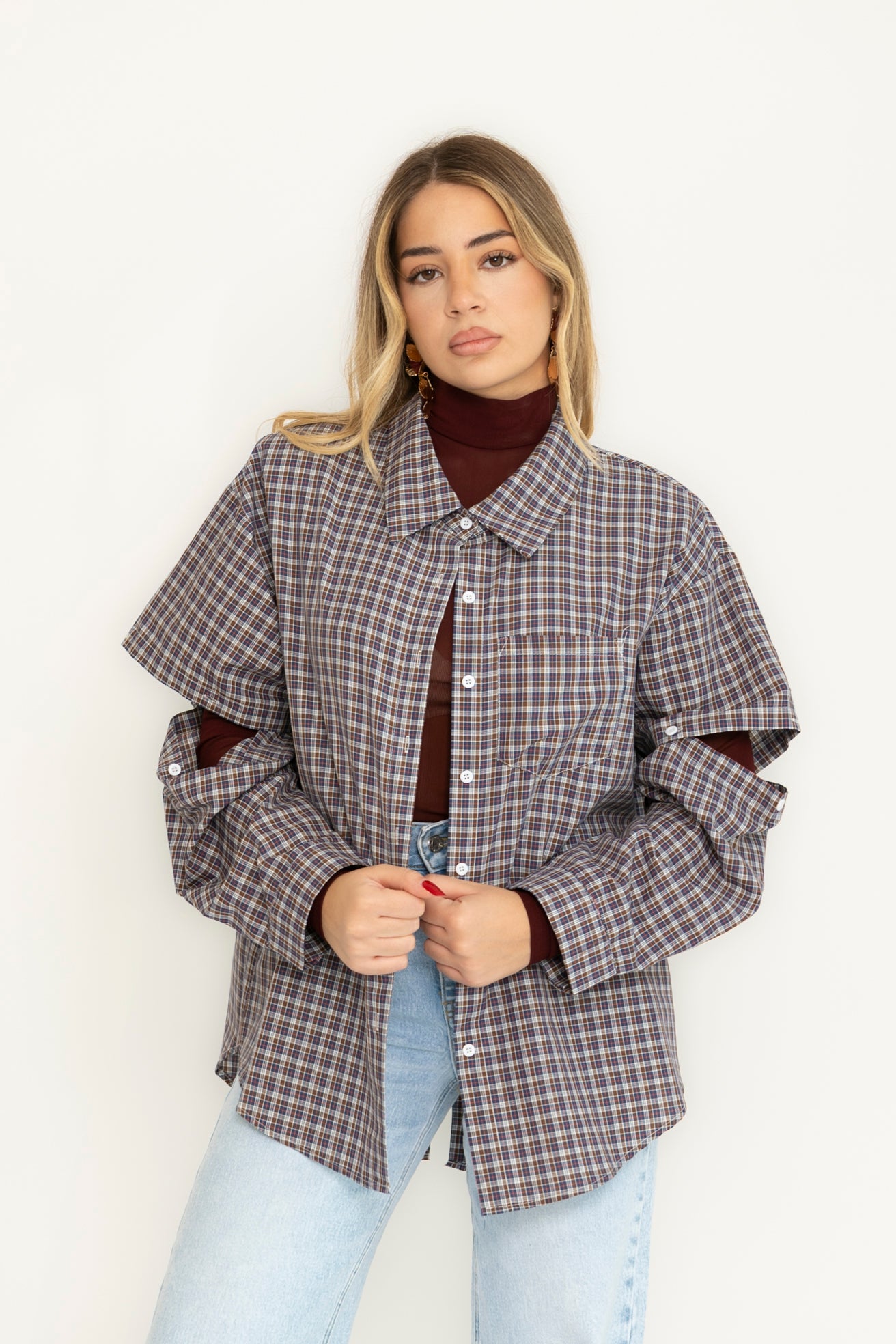 Camicia quadroni con aperture blu
