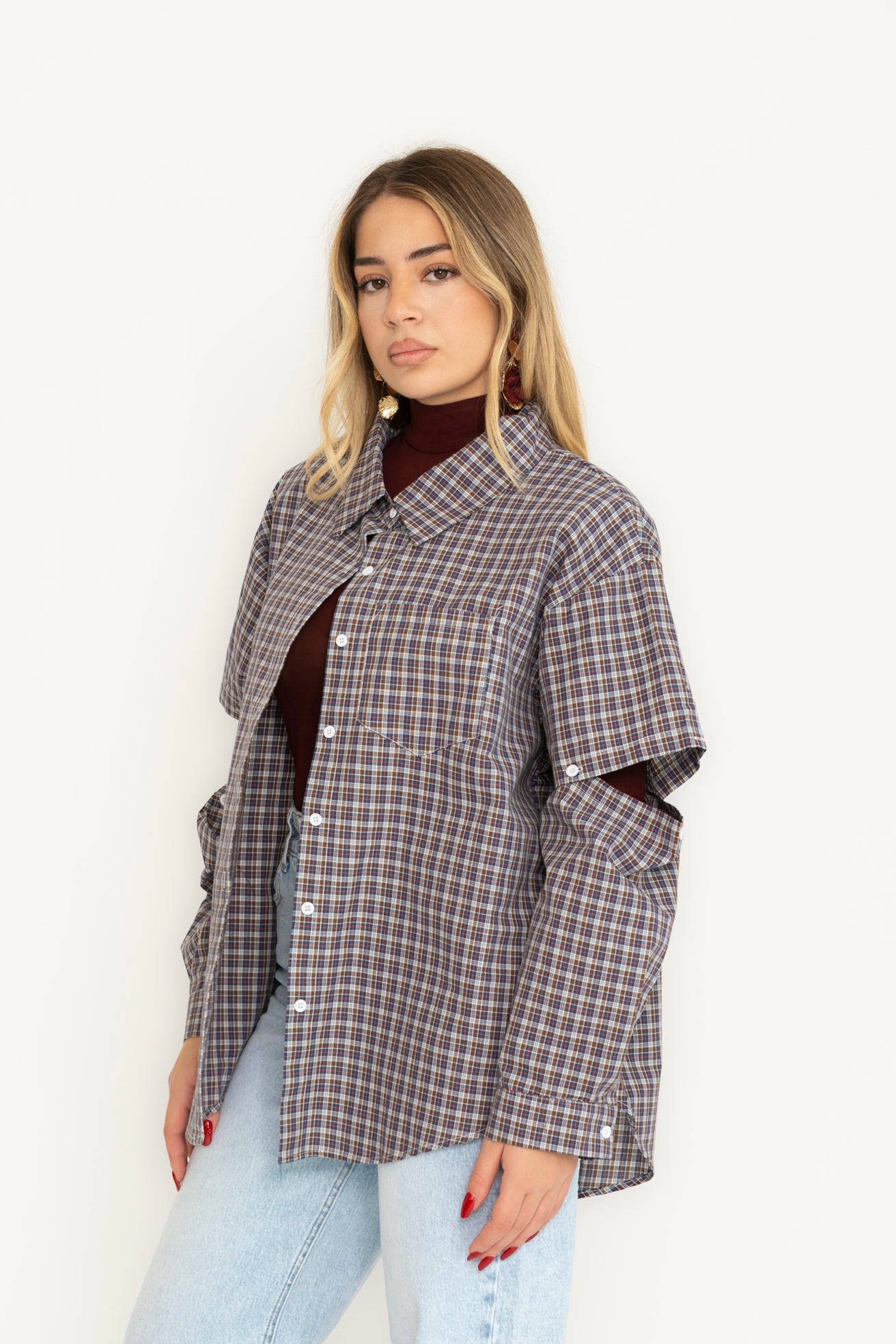 Camicia quadroni con aperture blu