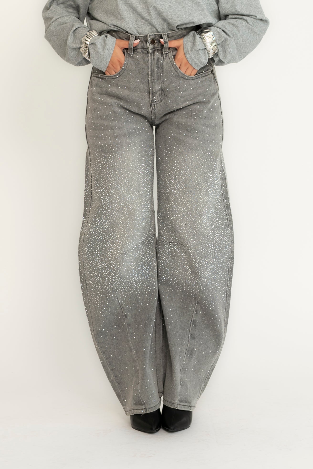 Jeans ballon strass grey