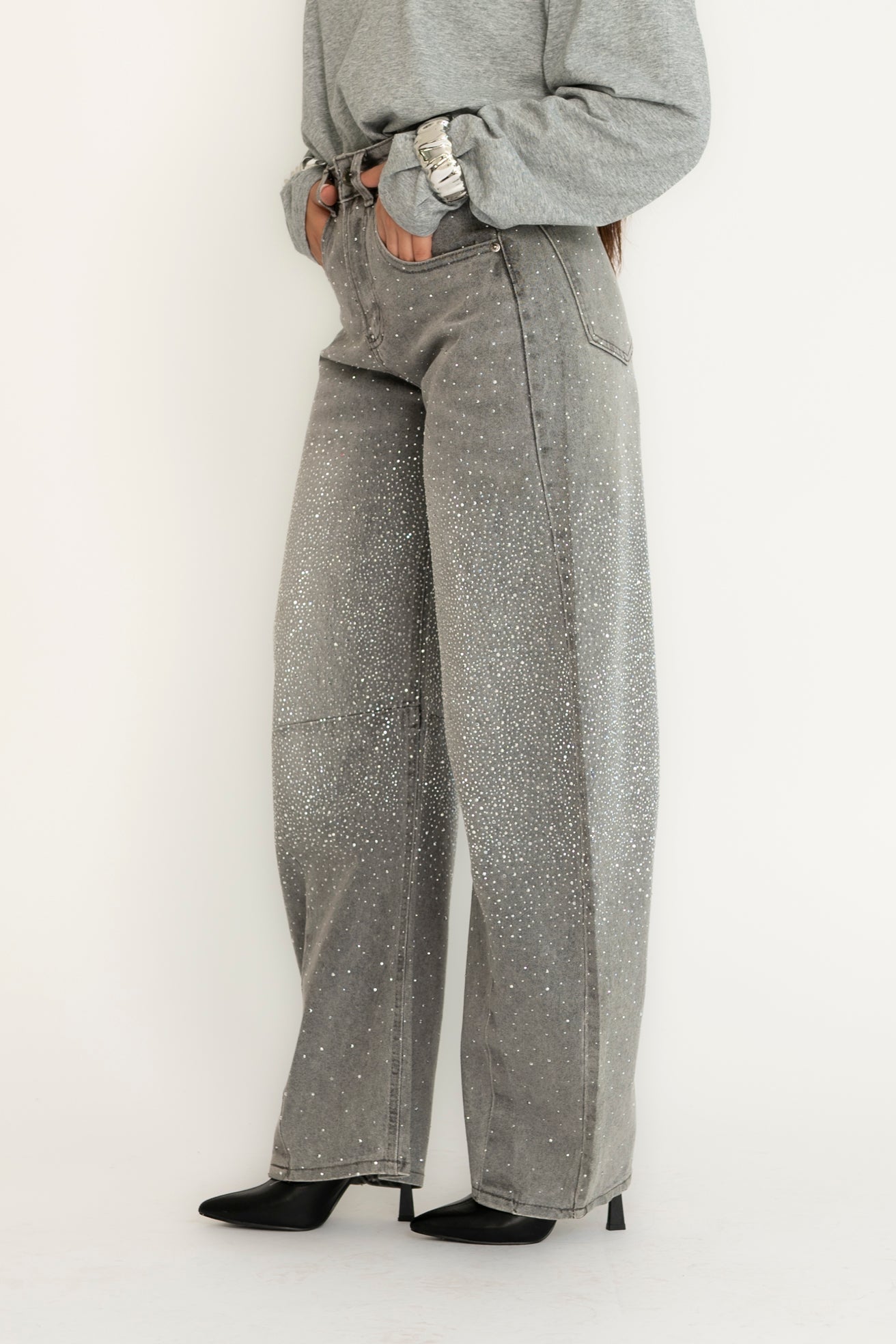 Jeans ballon strass grey