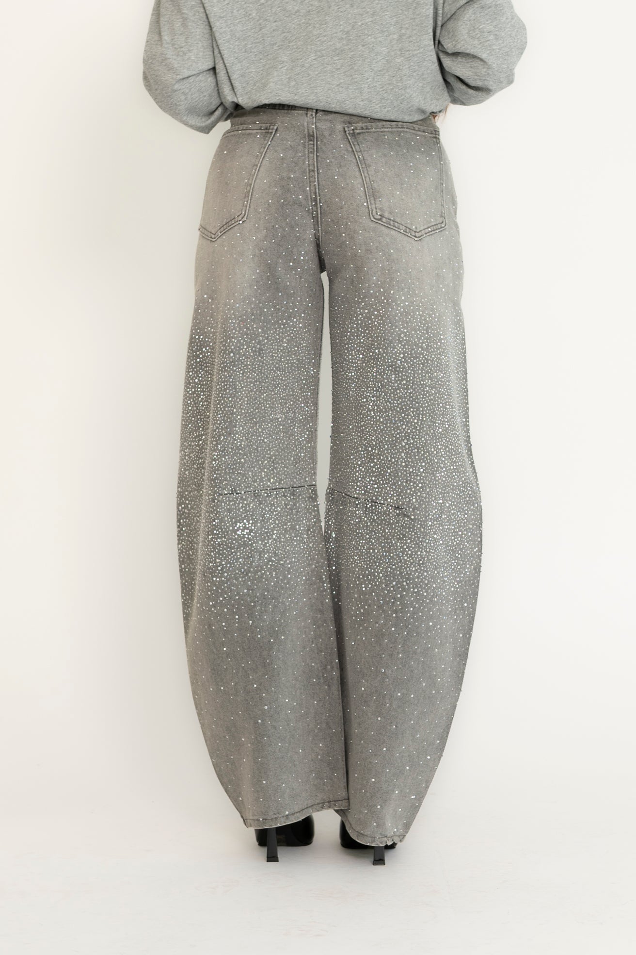 Jeans ballon strass grey
