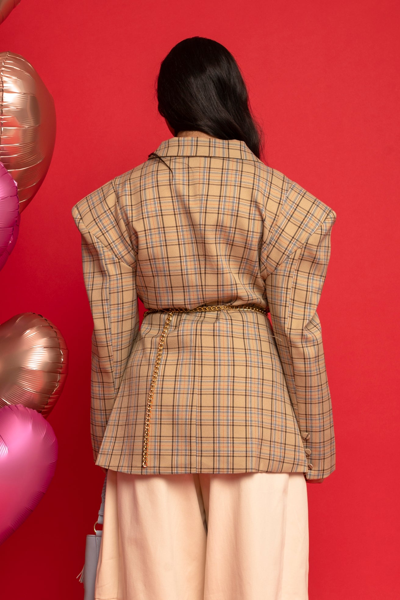 Giacca avvitata a quadri beige