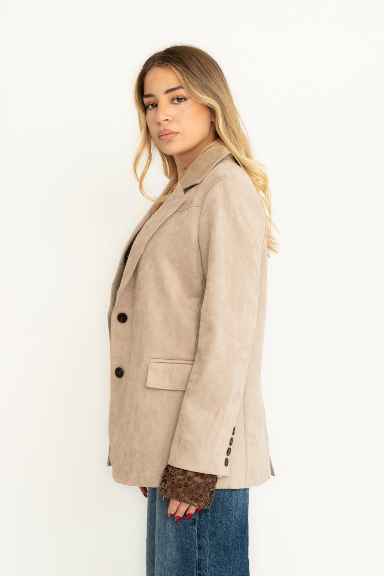 Giacca oversize in camoscio beige