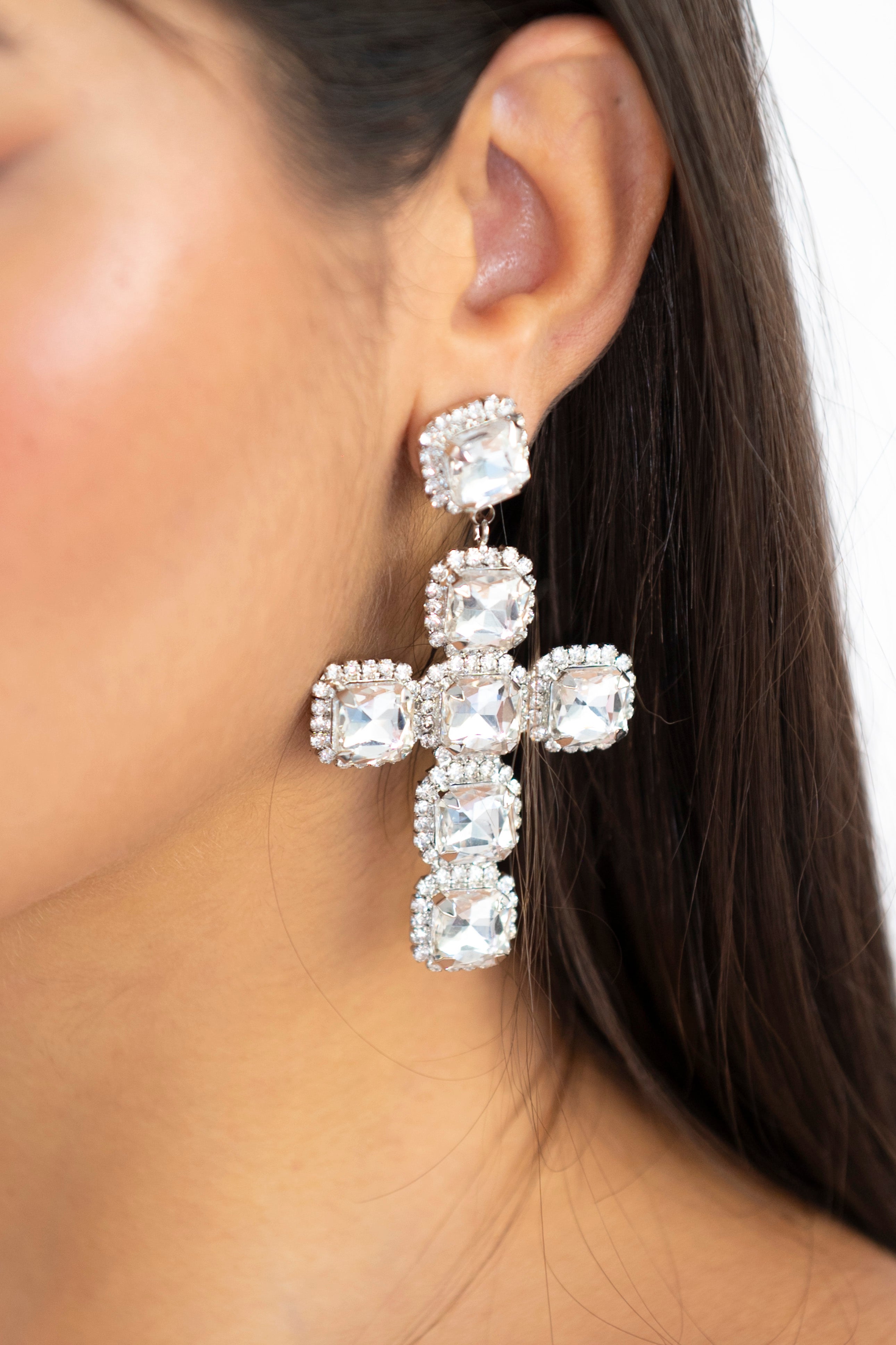 Orecchino croce strass