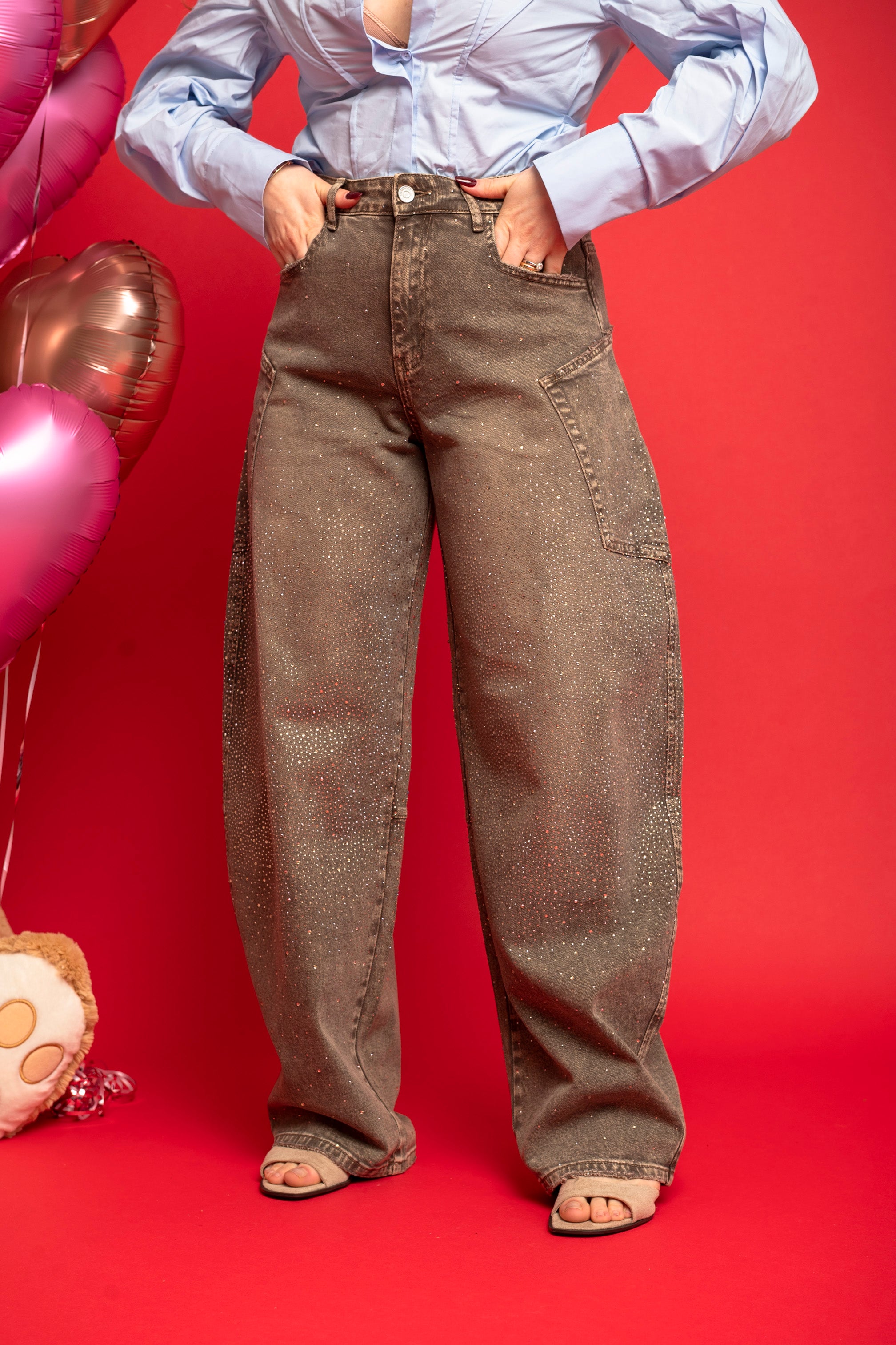 Jeans ballon strass fango