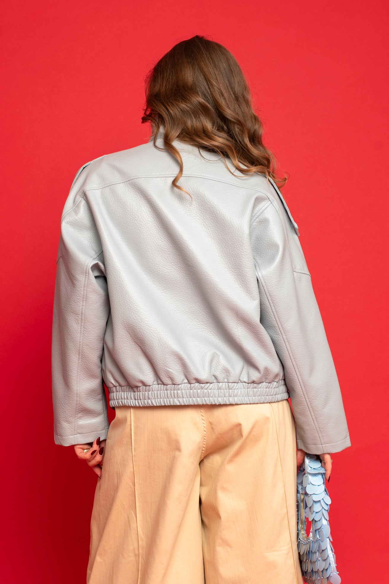 Bomber in ecopelle collo alto