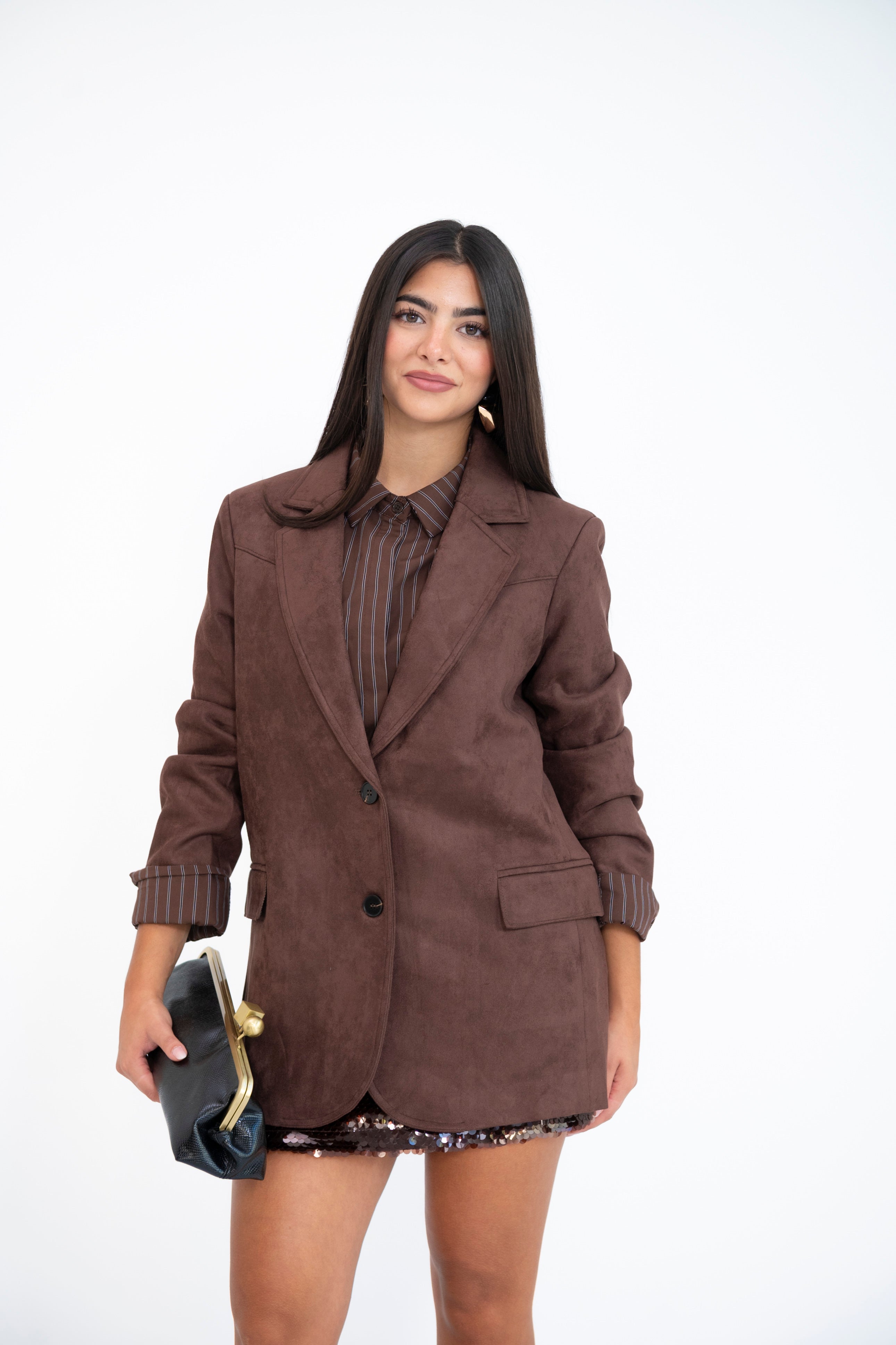 Giacca oversize in camoscio marrone