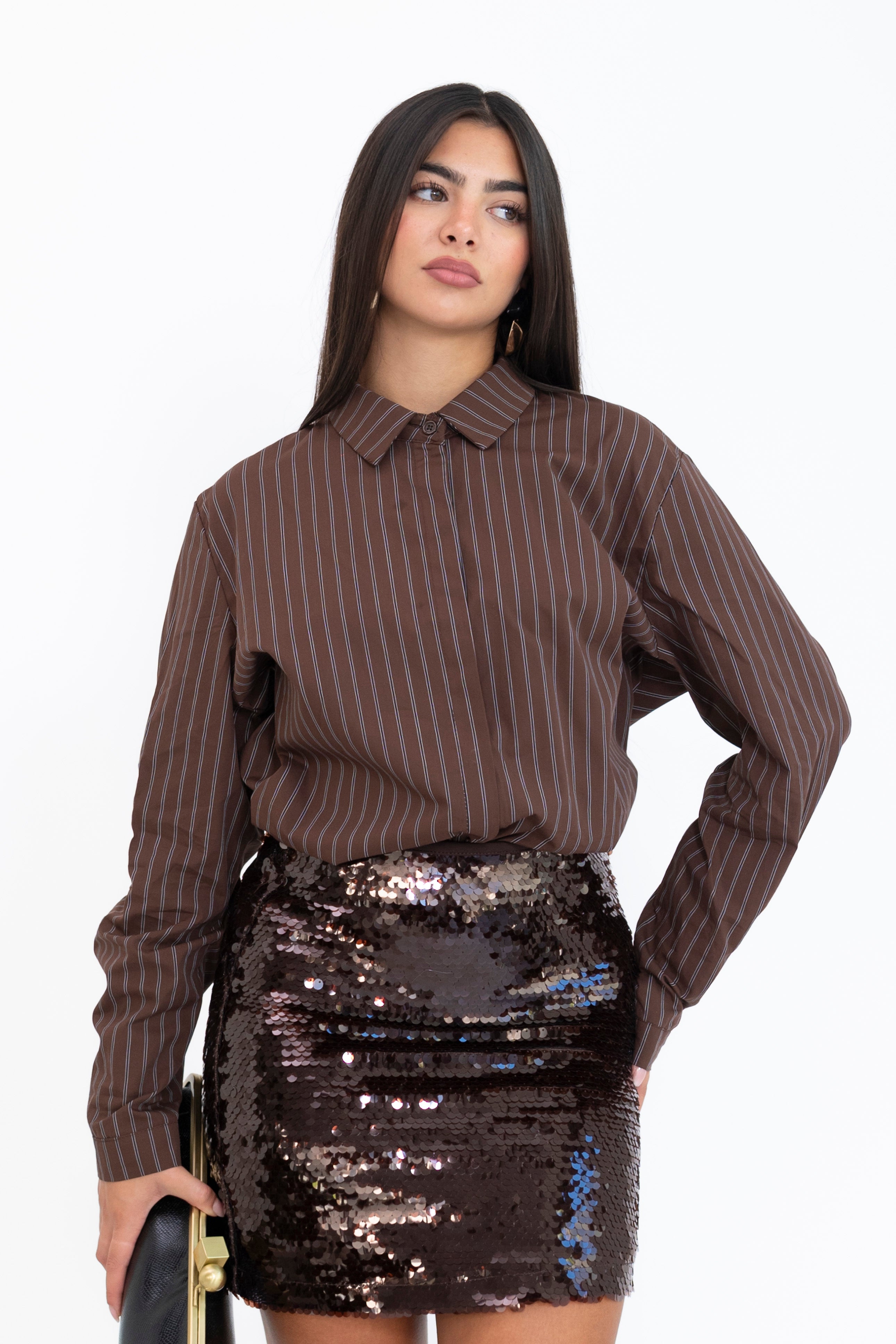 Camicia a righe brown