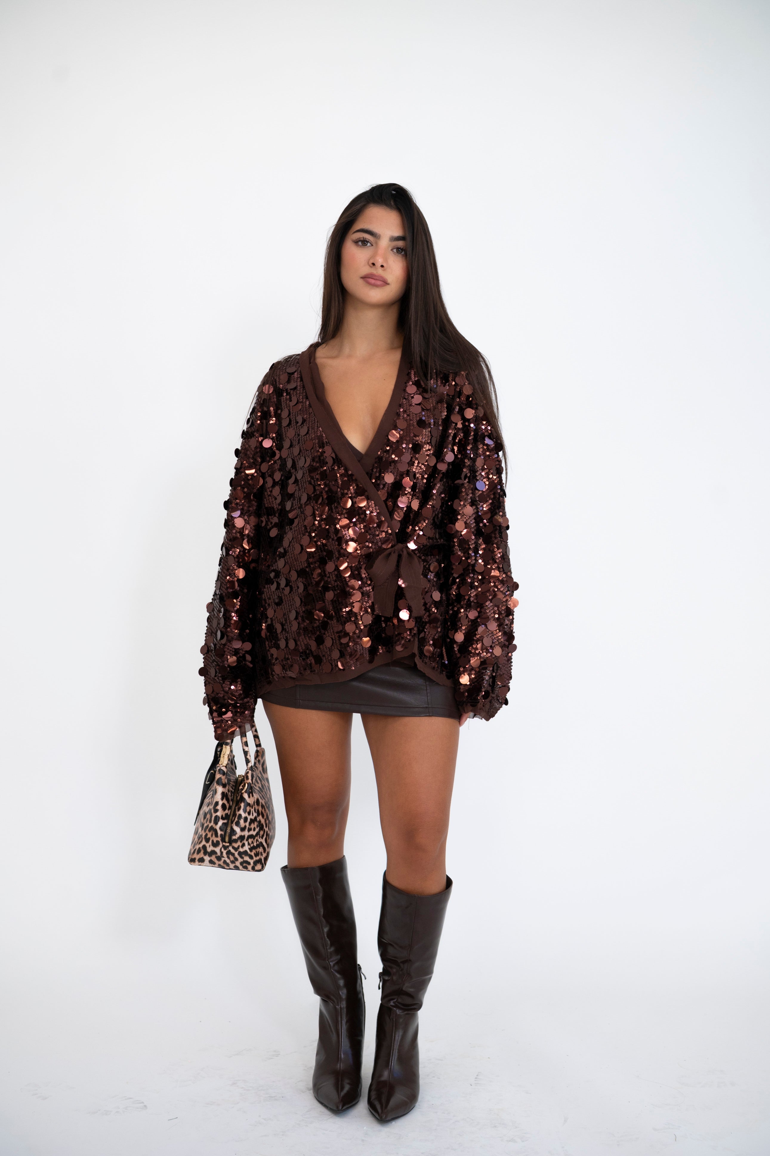 Camicia paillettes brown