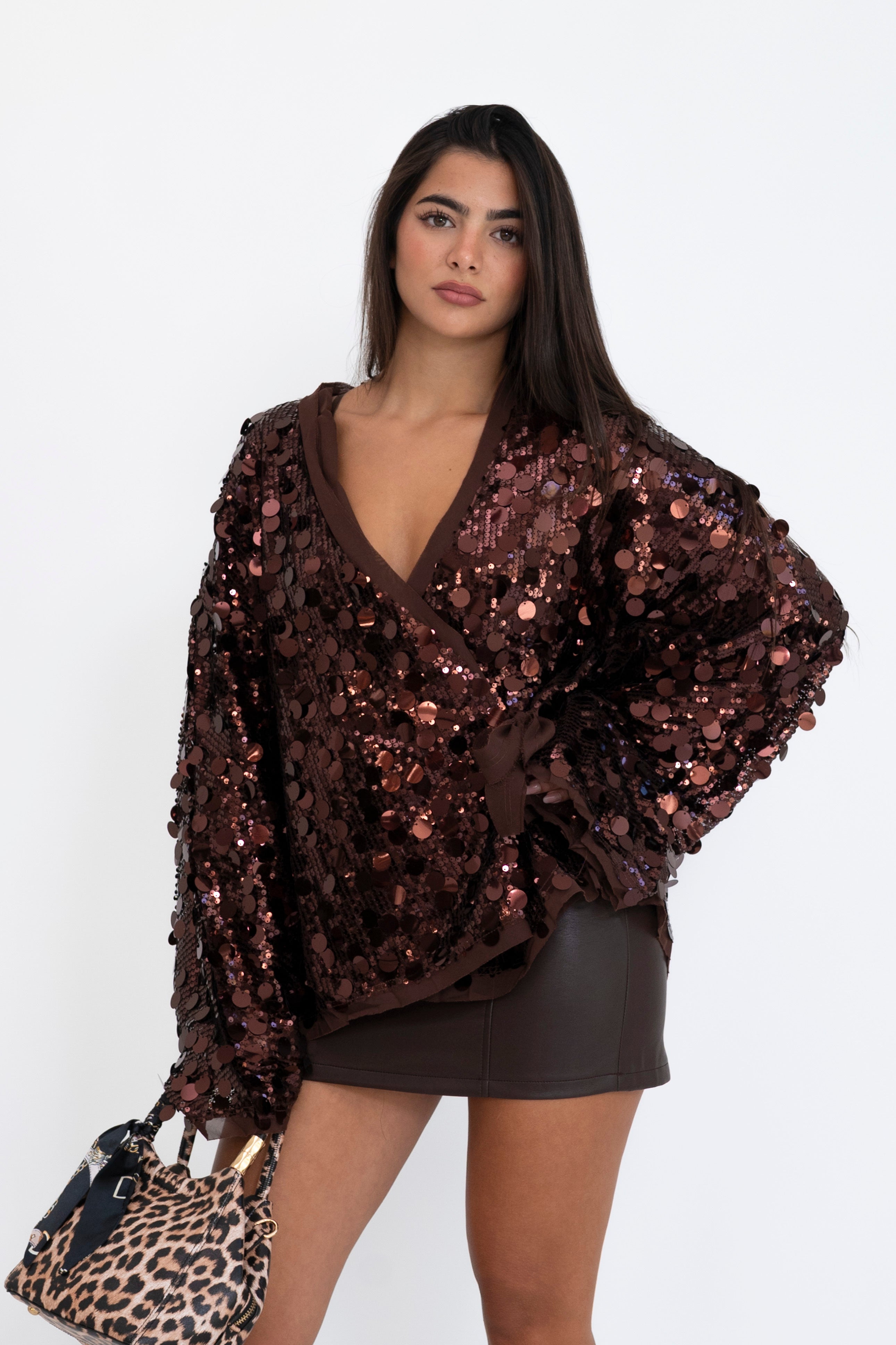 Camicia paillettes brown