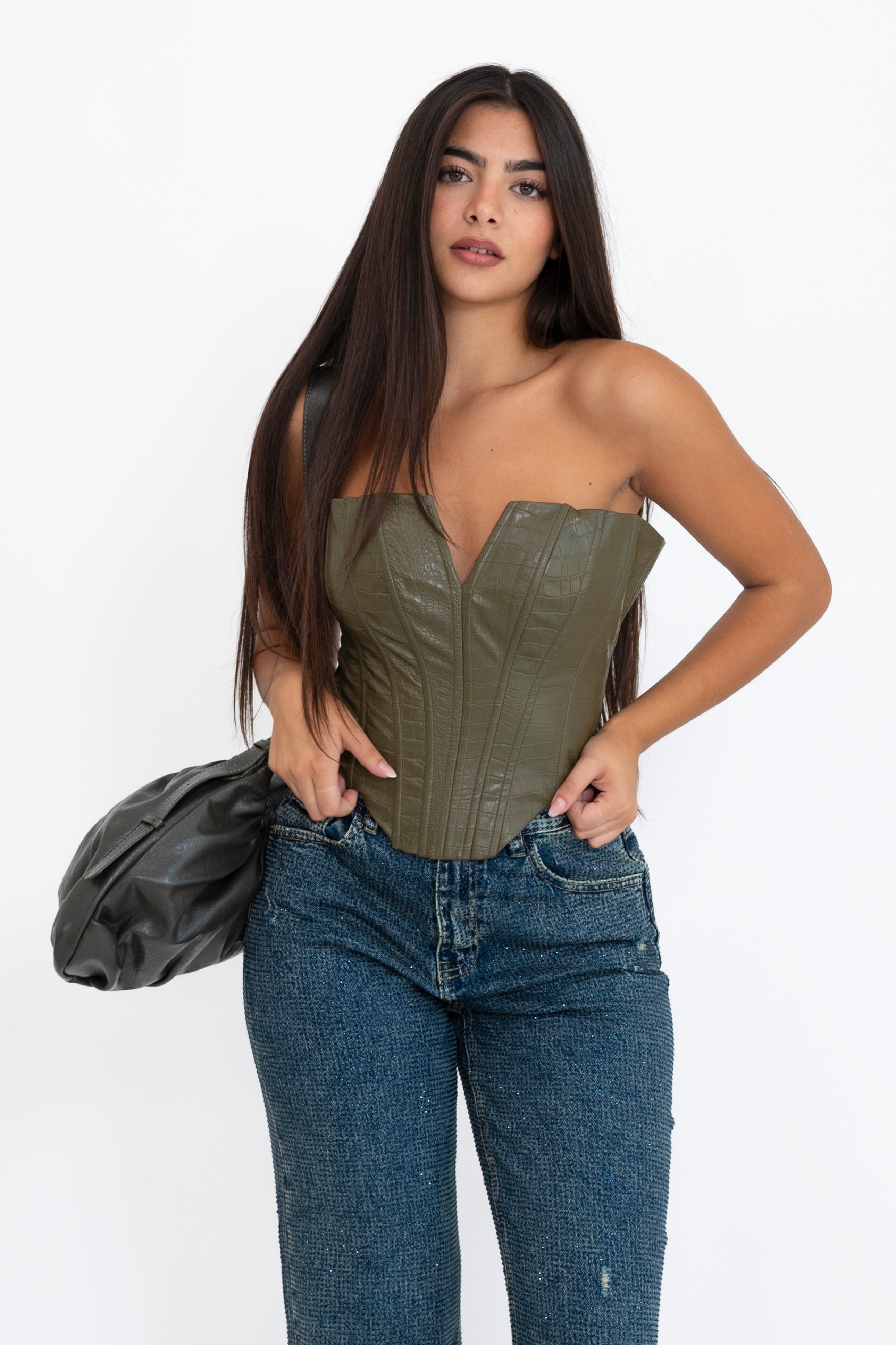 Corsetto in ecopelle verde