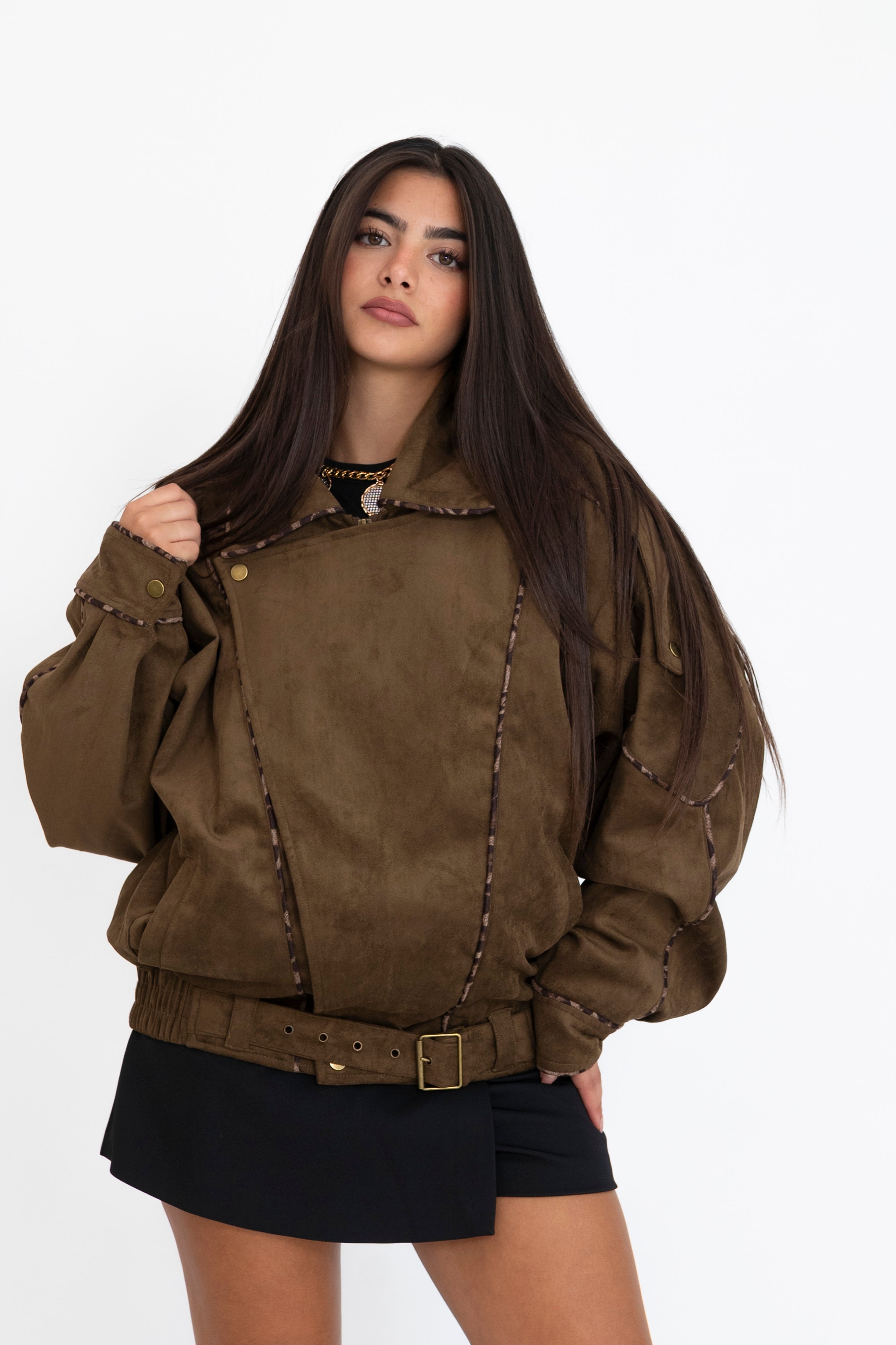 Bomber in camoscio dettagli animalier
