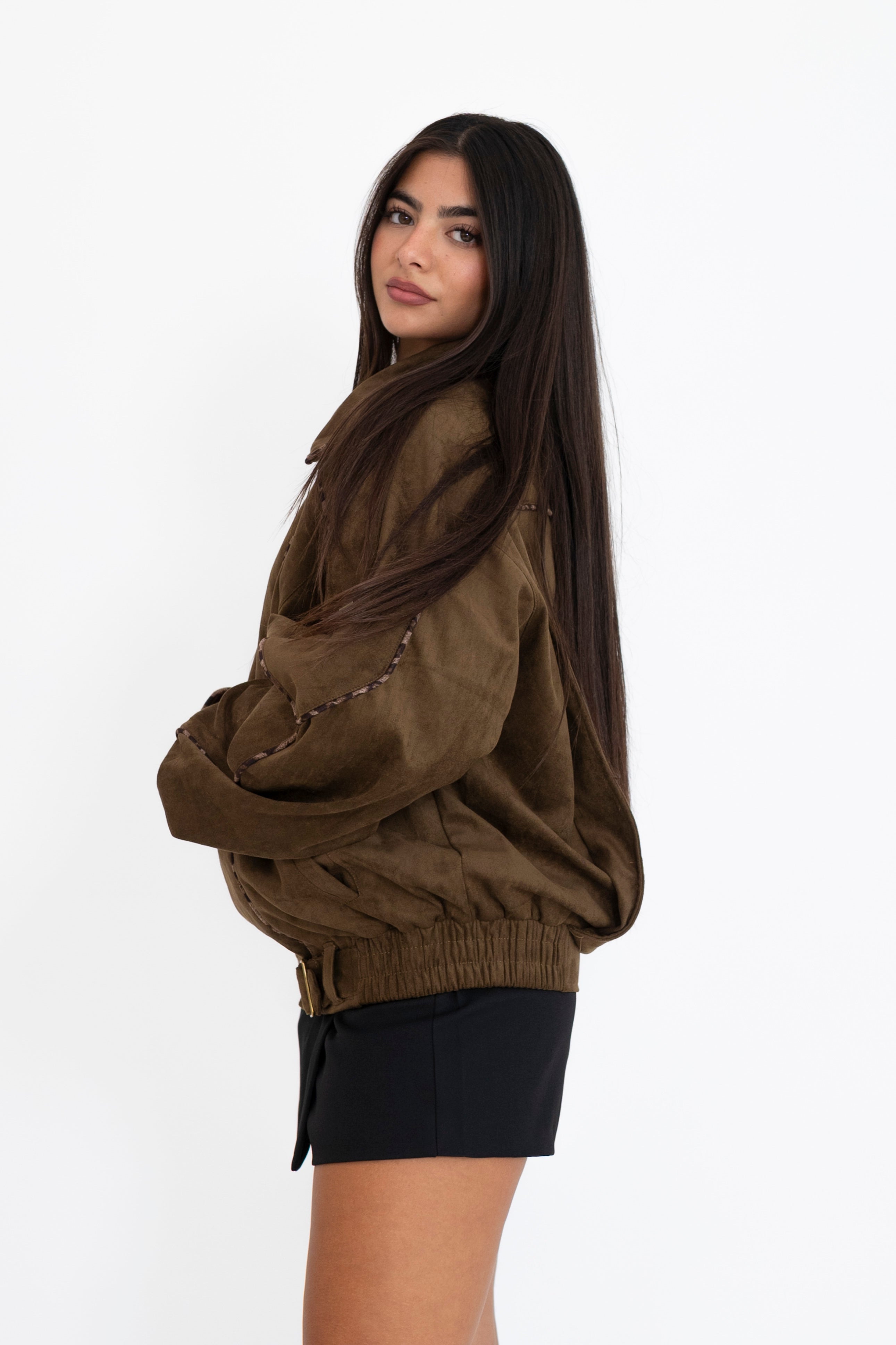 Bomber in camoscio dettagli animalier