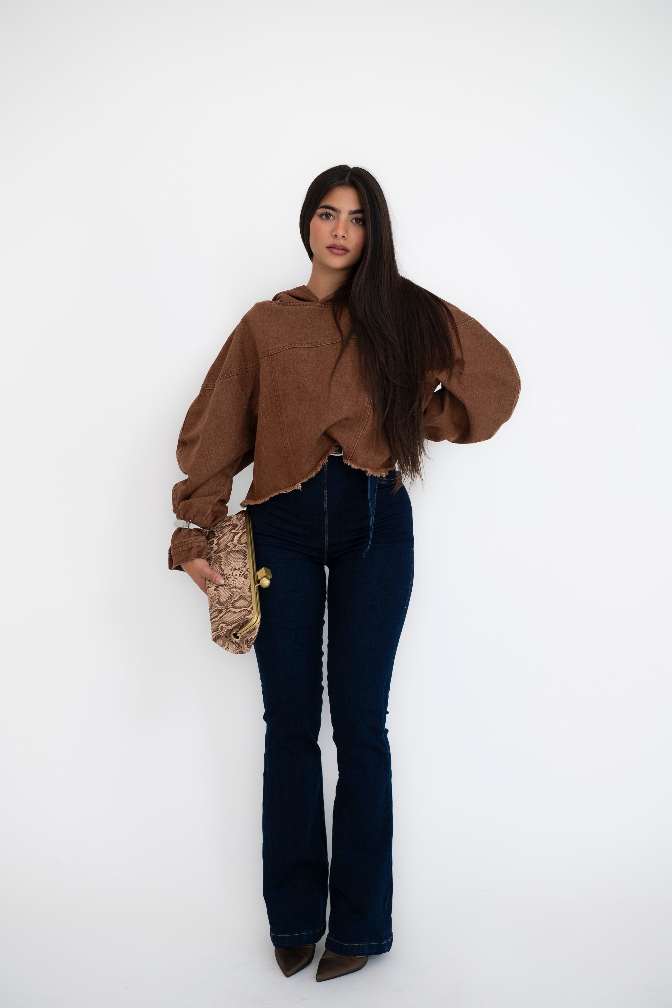 Felpa crop denim