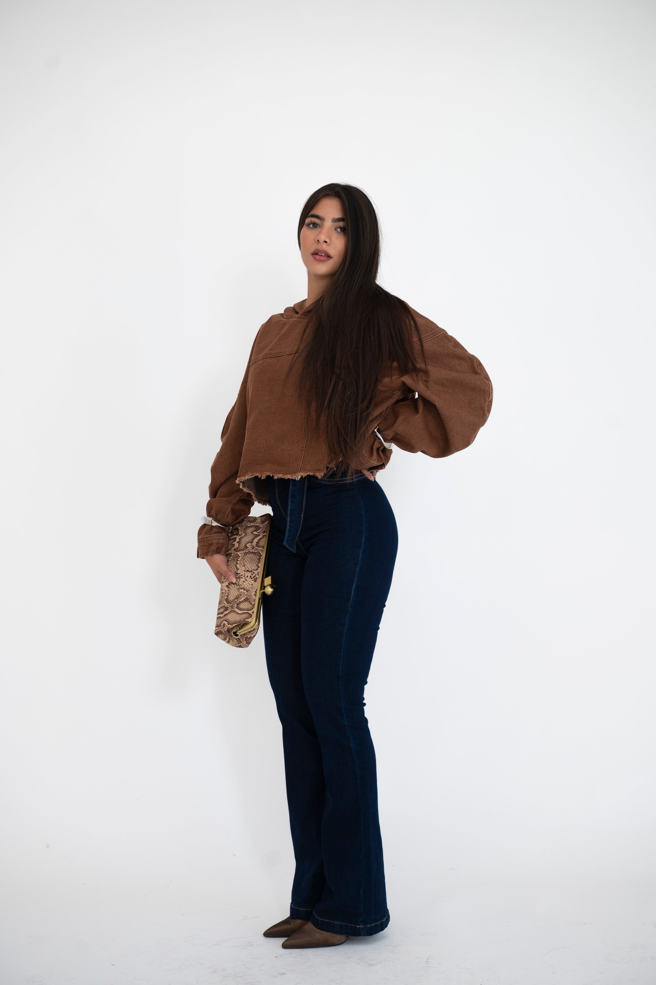 Felpa crop denim