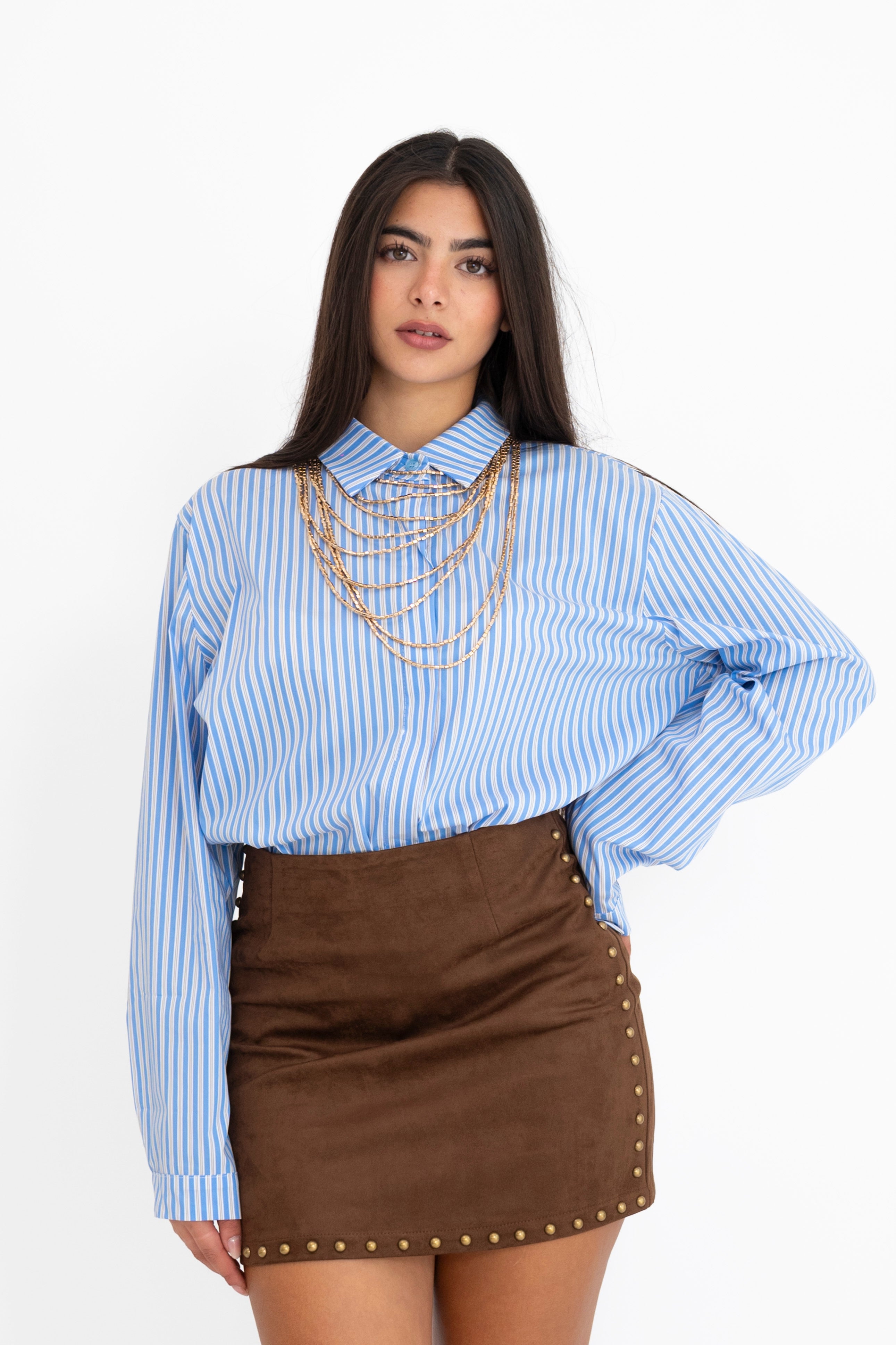 Camicia a righe celeste