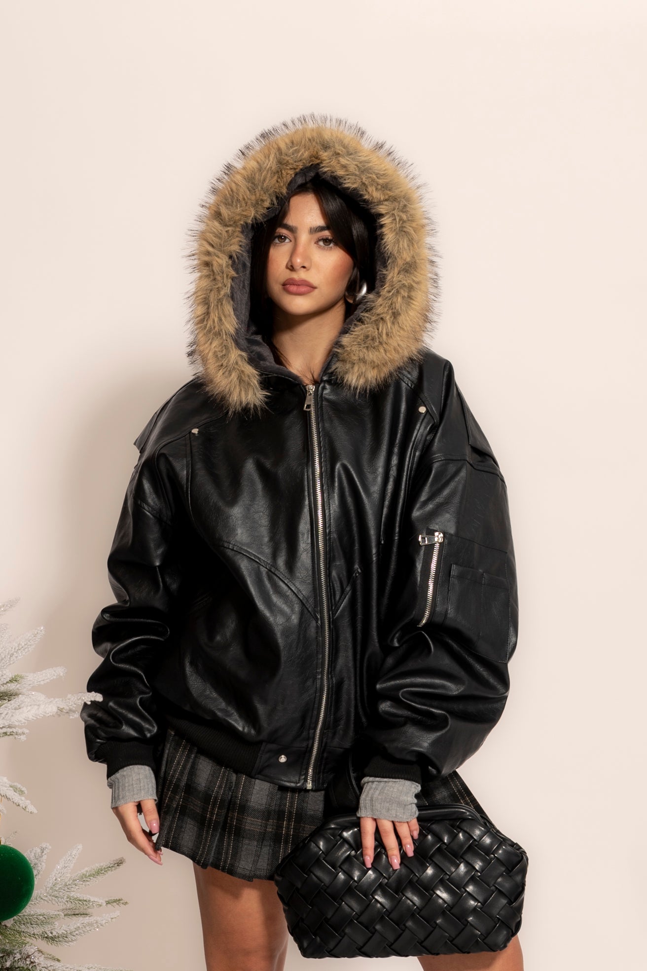 Bomber in ecopelle con pelliccia