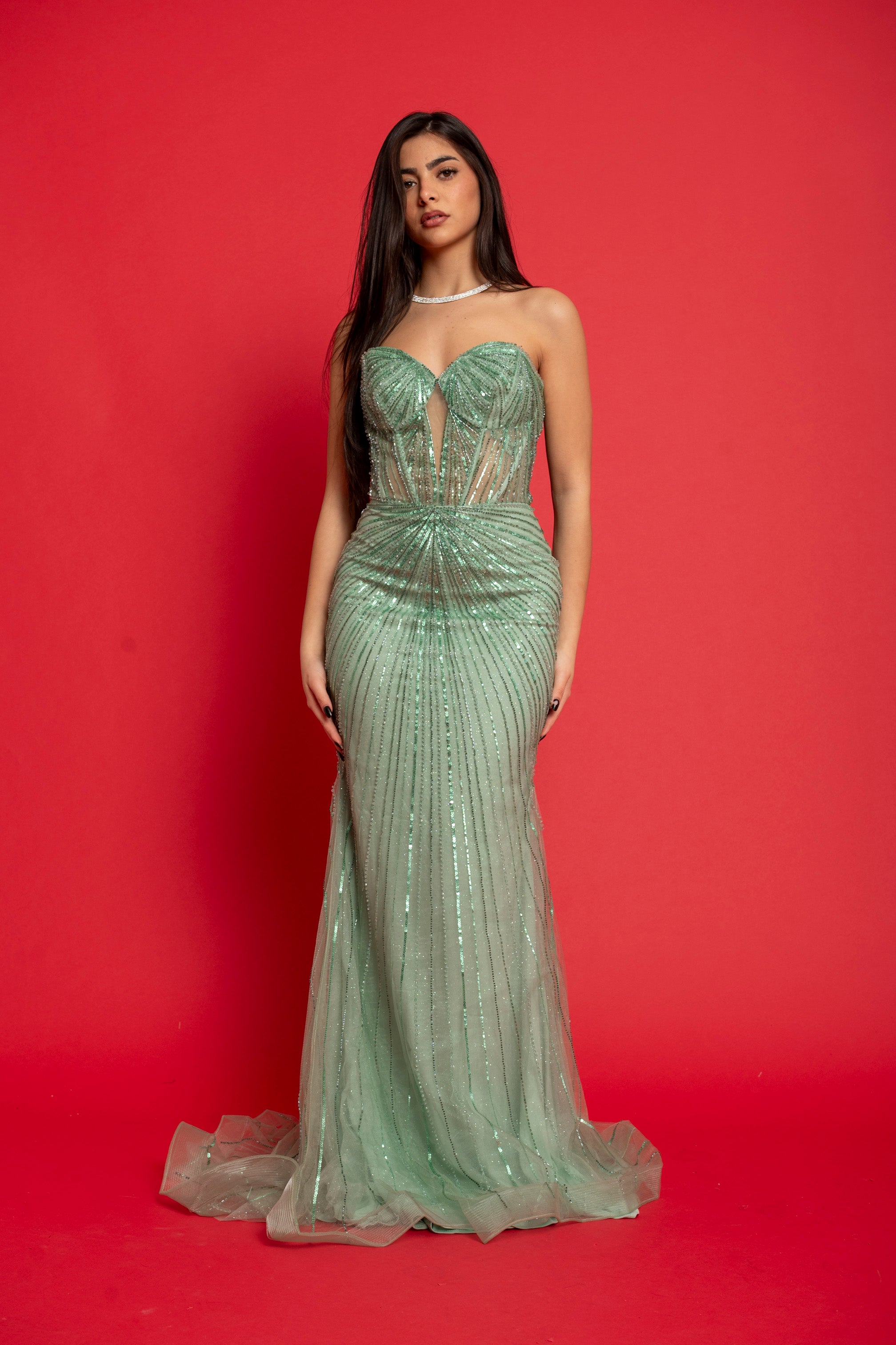 Abito cerimonia a sirena green