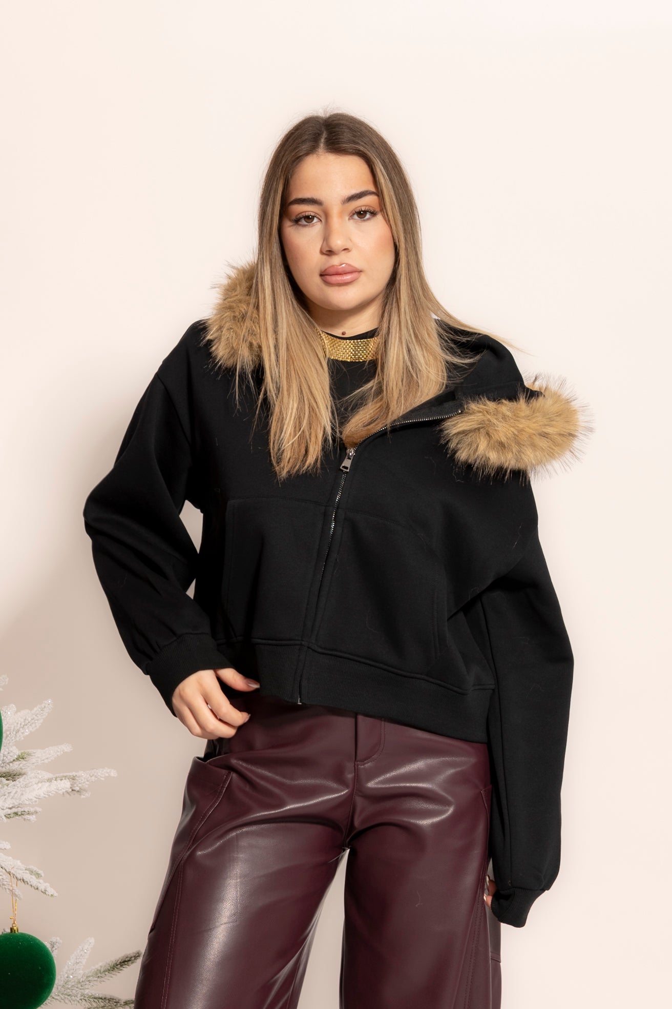 Felpa con cappuccio pelliccia