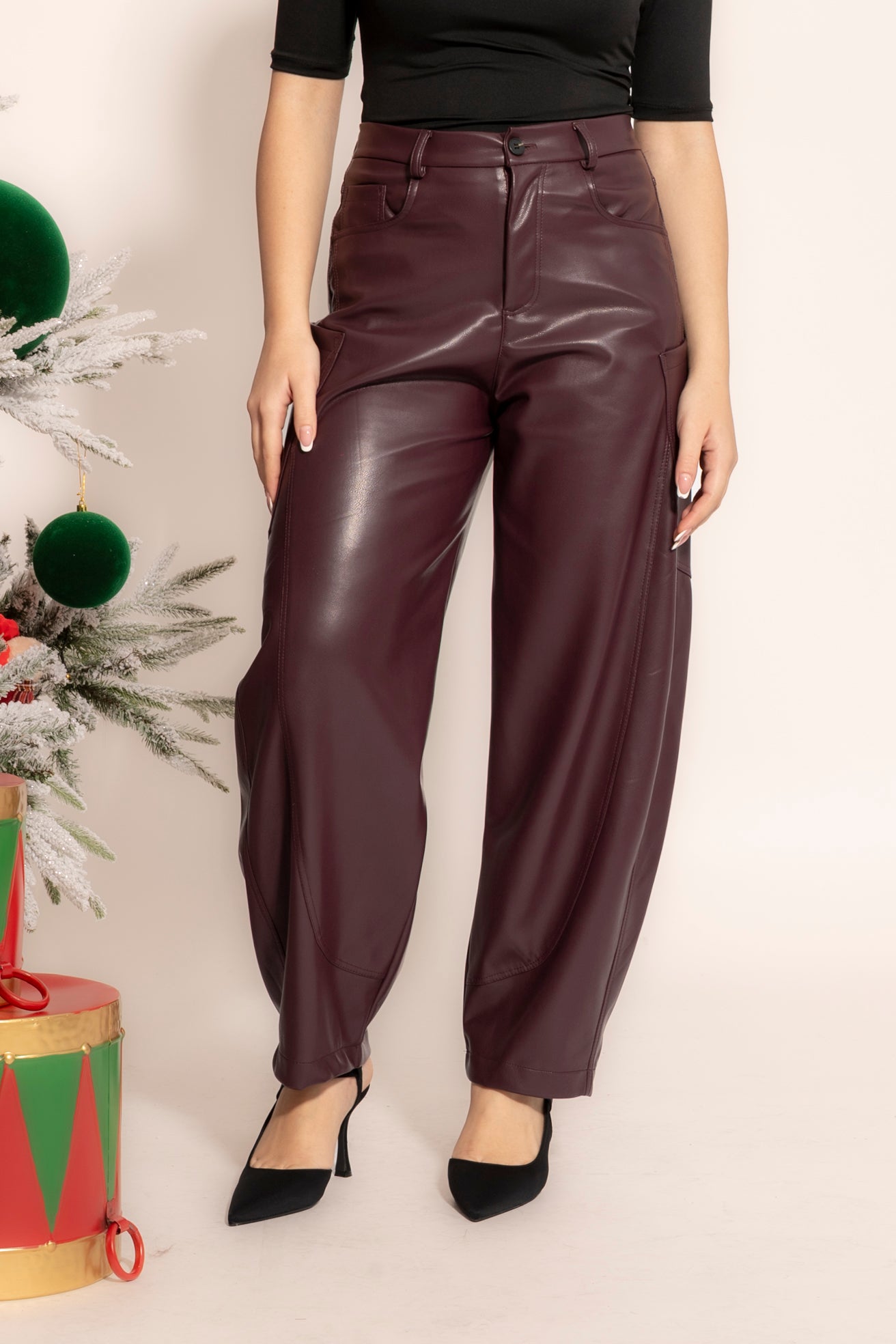 Pantalone ecopelle ballon prugna