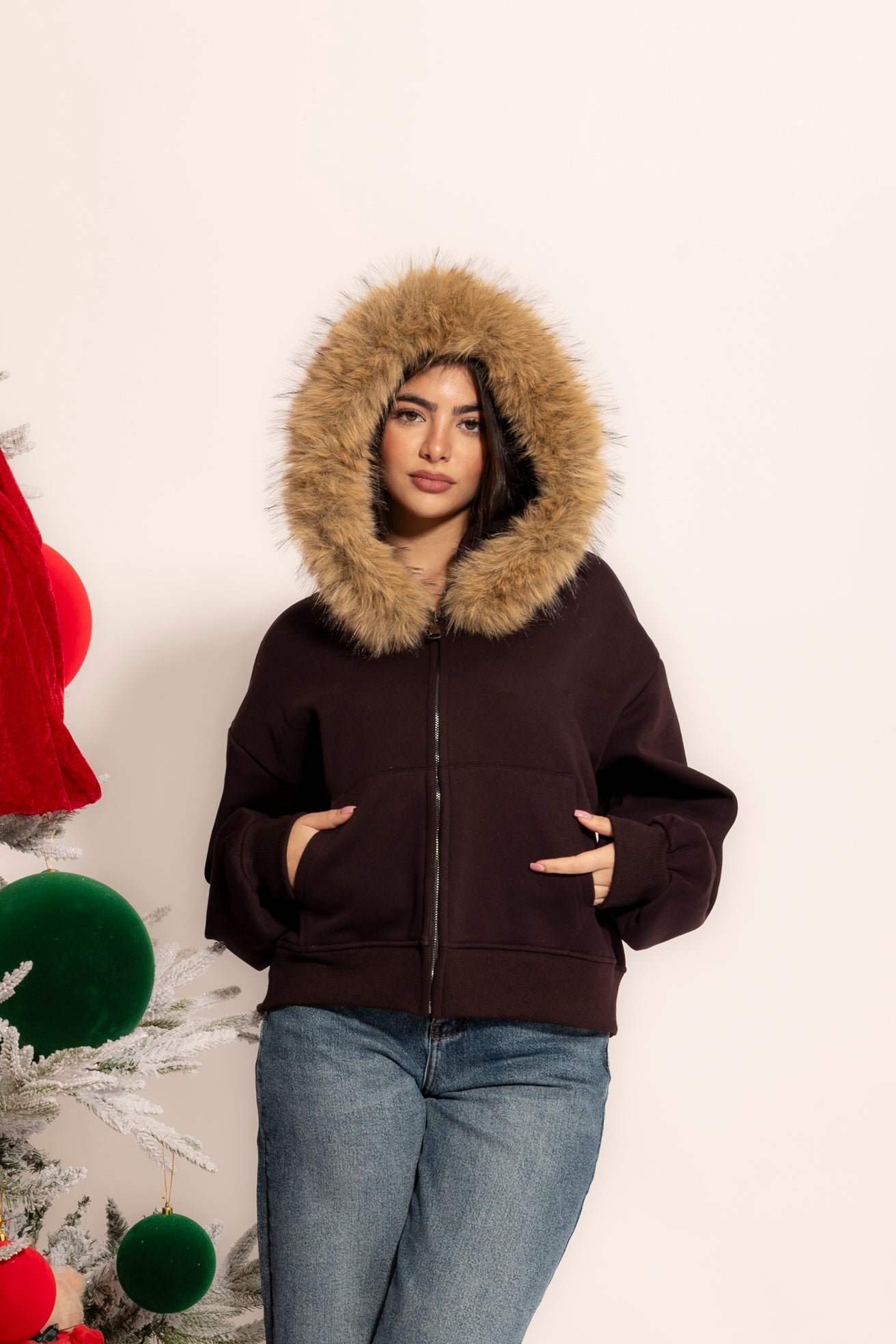 Felpa con cappuccio pelliccia