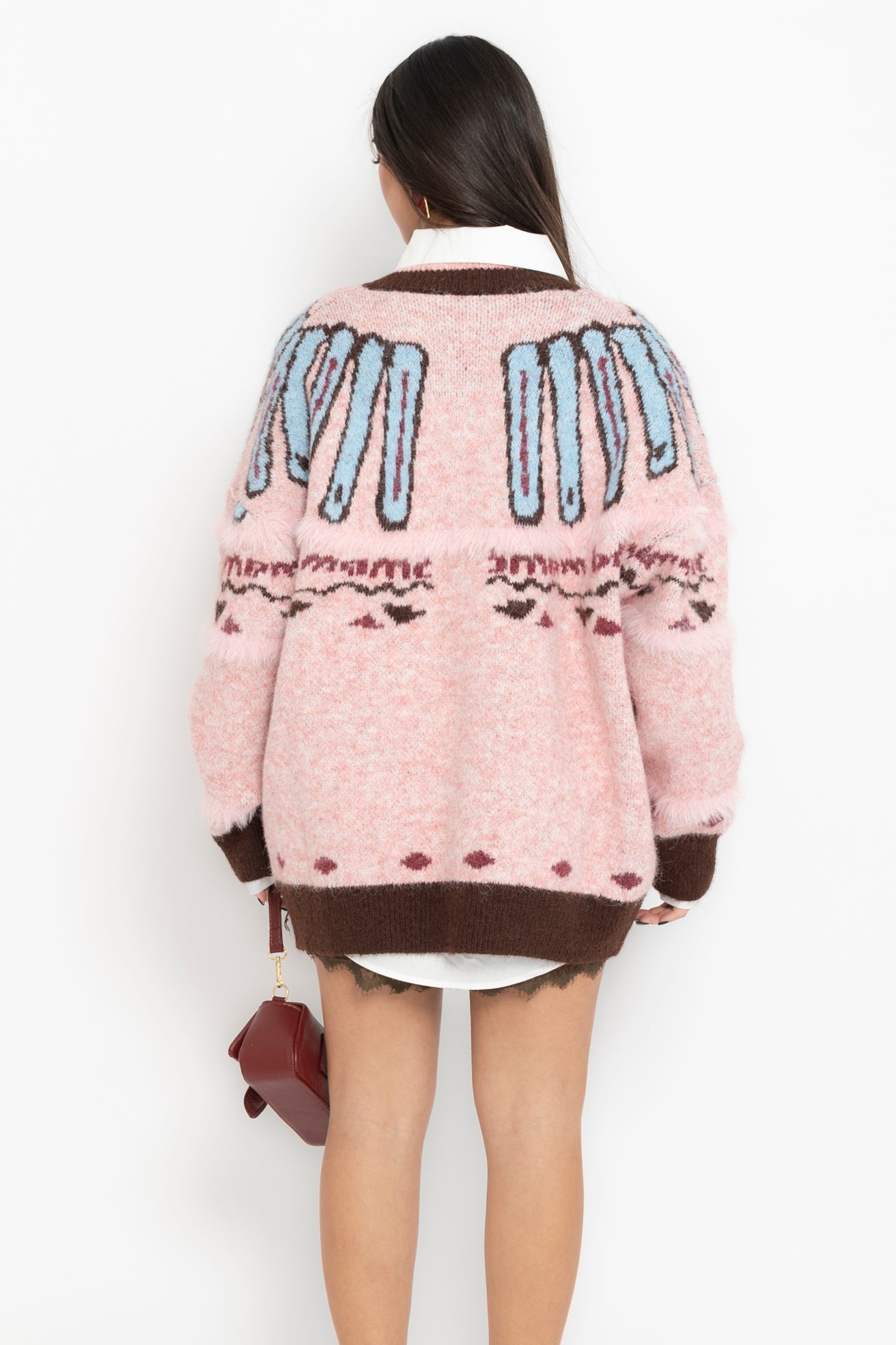 Cardigan maxi brown&pink