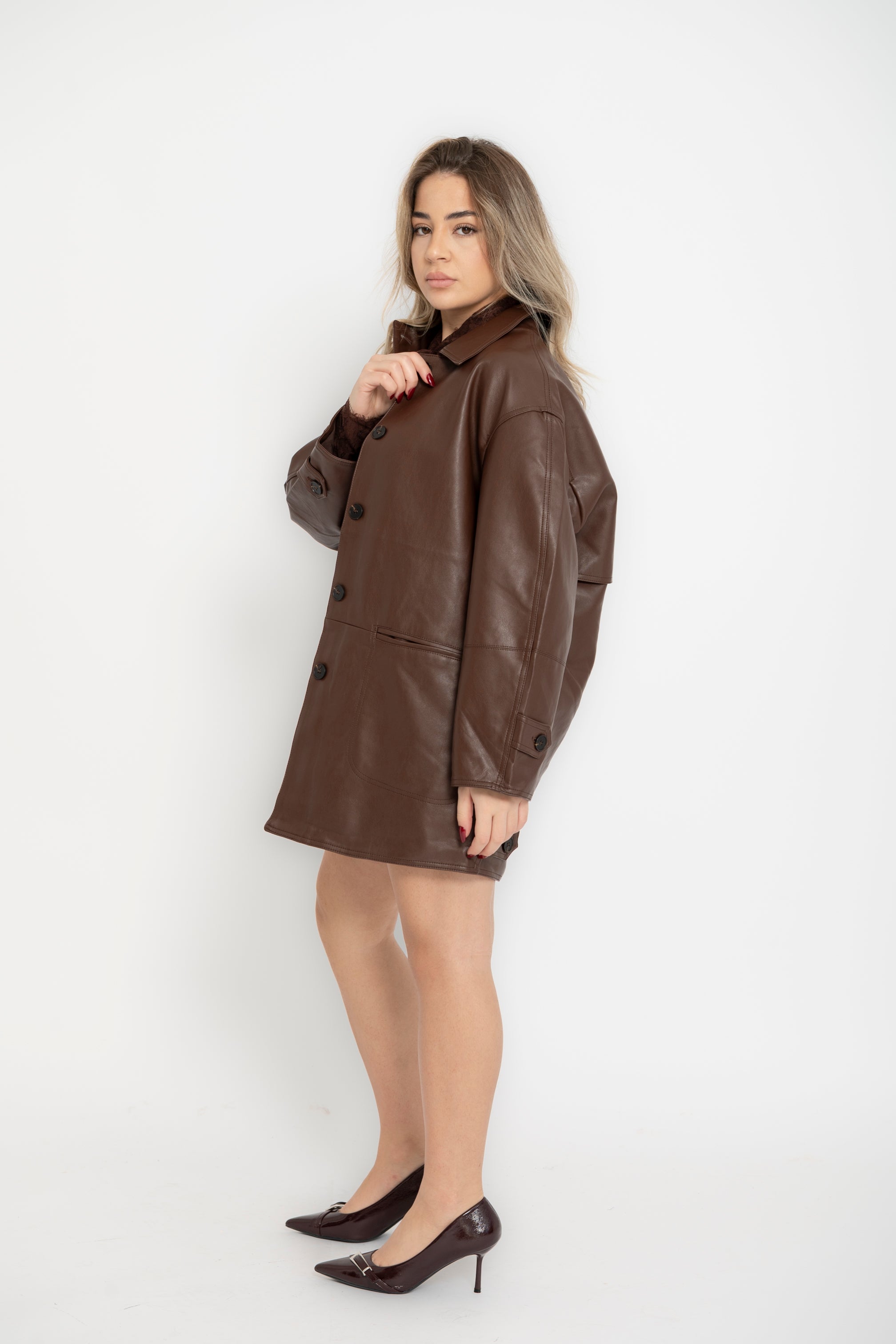 Giacca oversize in ecopelle