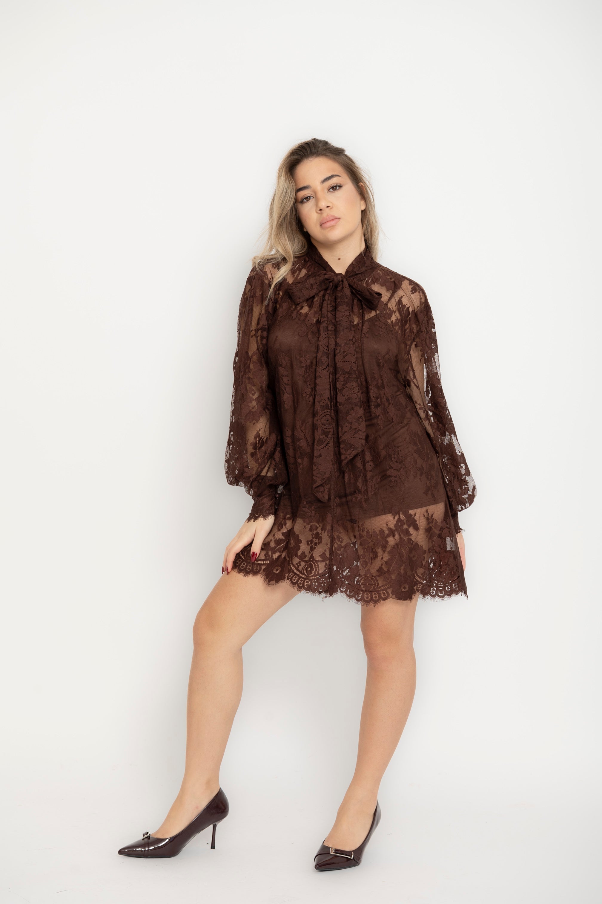 Maxi camicia merletto con fiocco