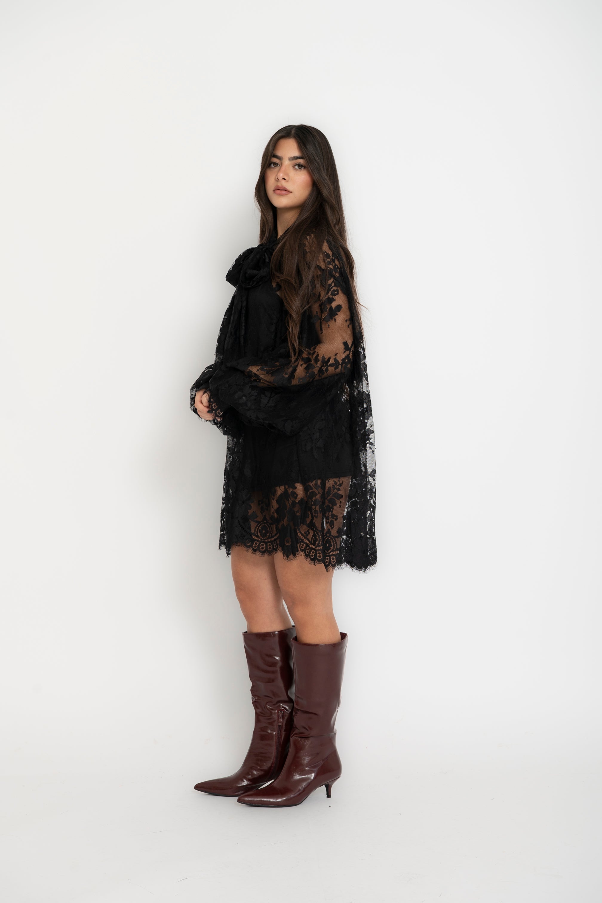 Maxi camicia merletto con fiocco