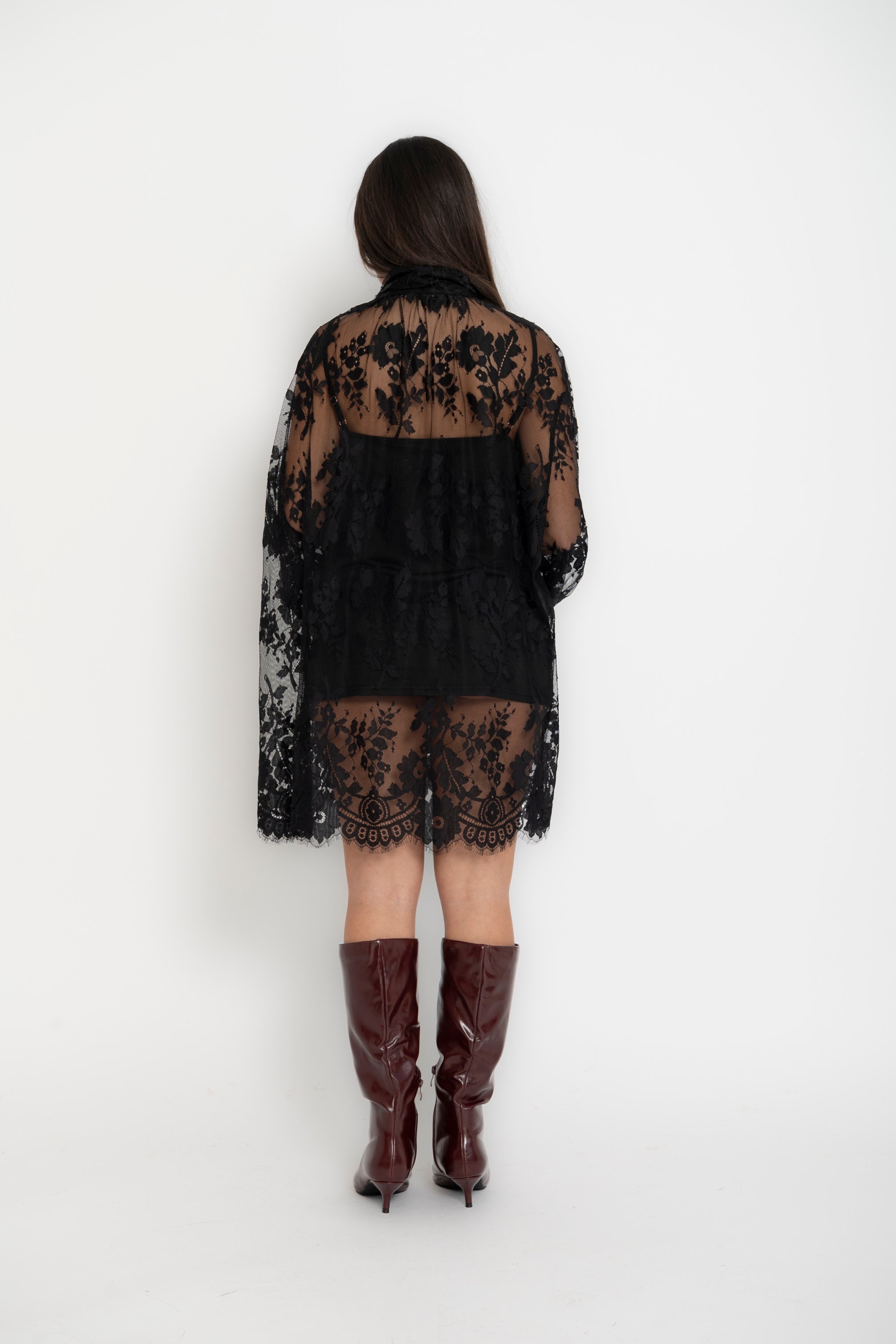 Maxi camicia merletto con fiocco