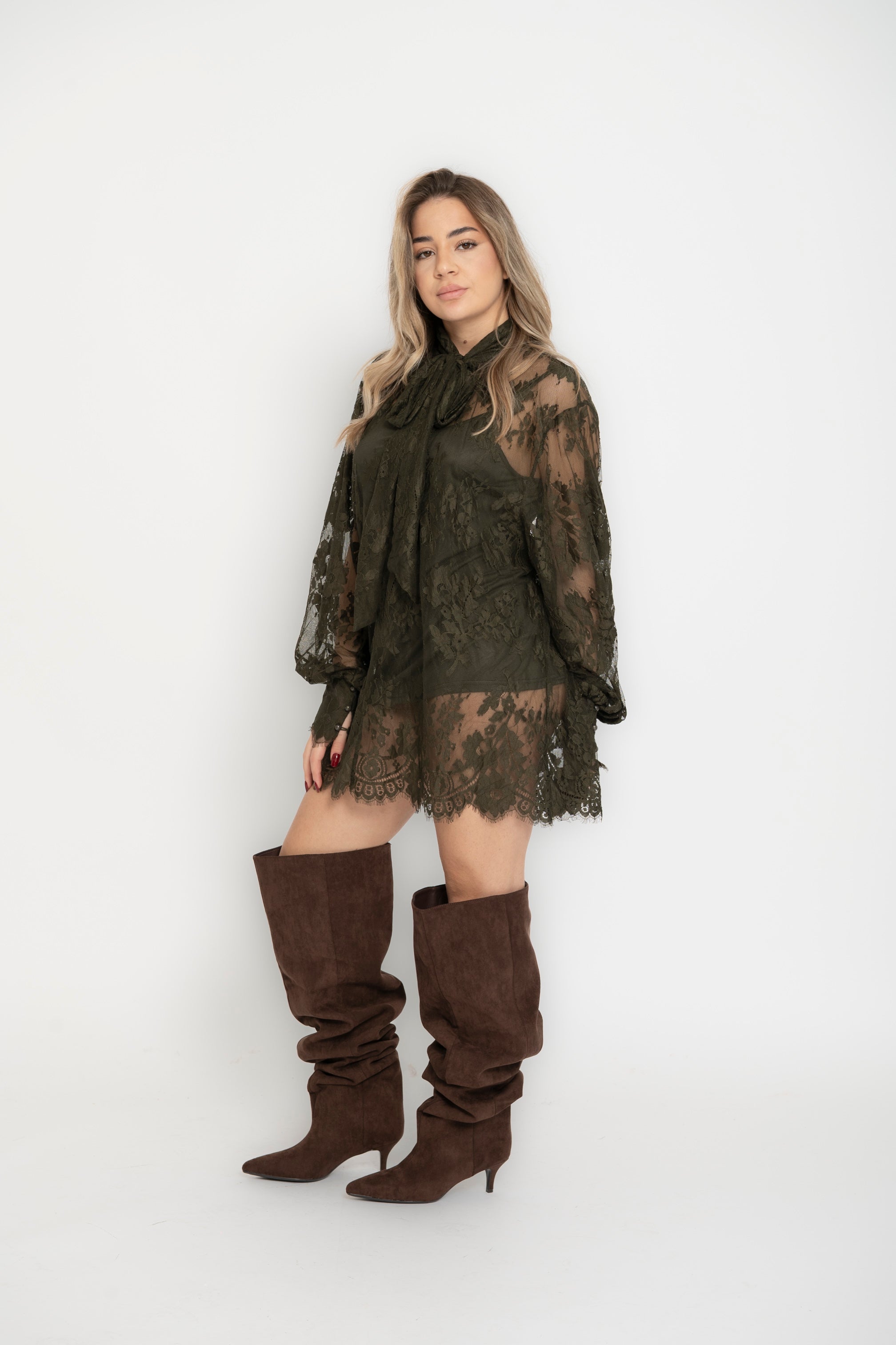 Maxi camicia merletto con fiocco