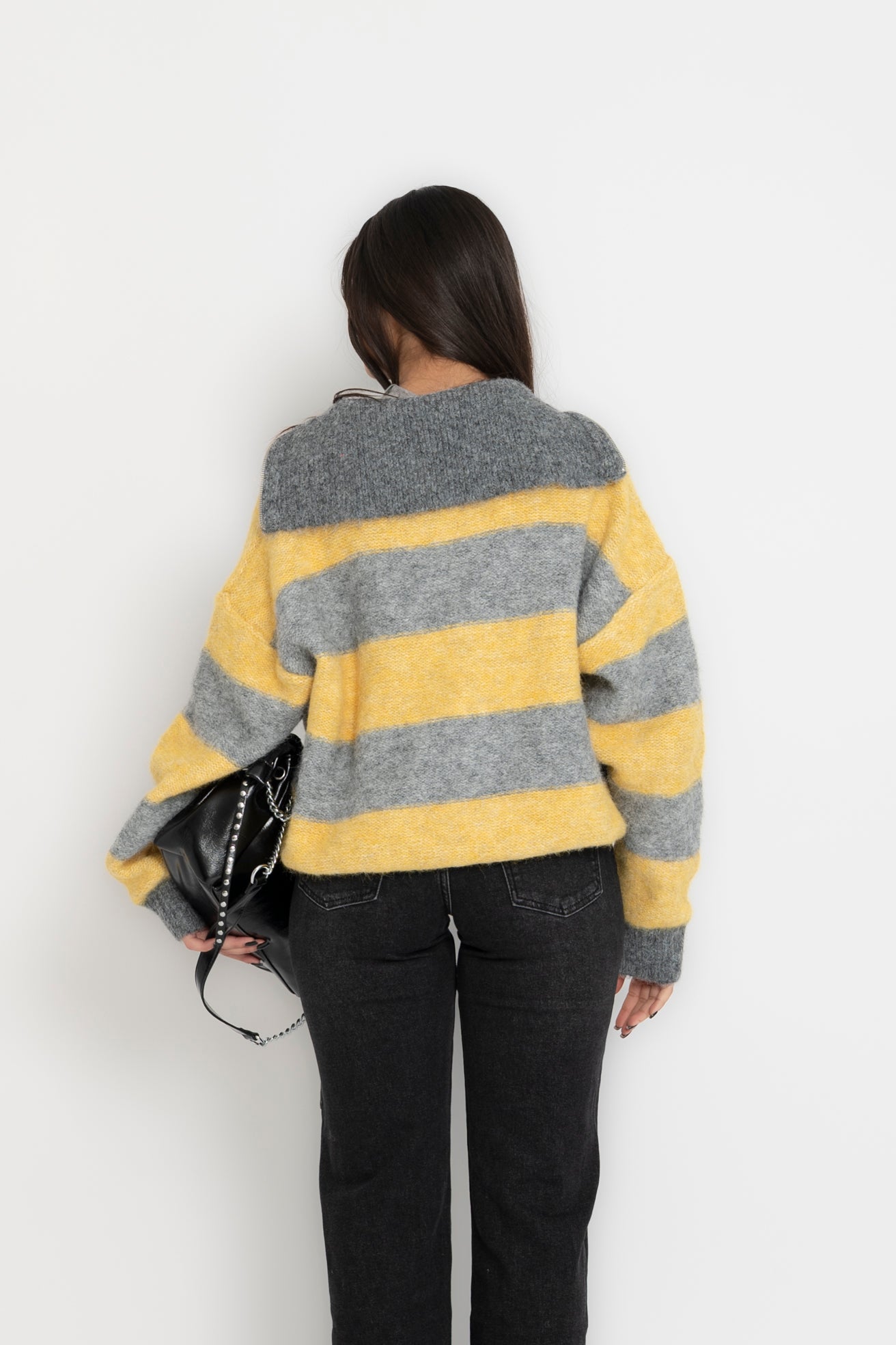 Cardigan con zip grey/yellow