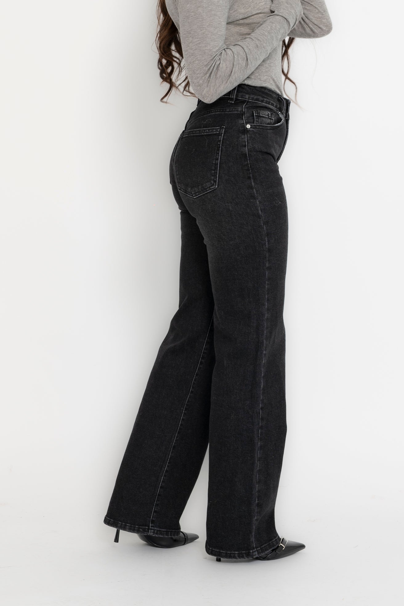 Jeans wide leg grigio scuro