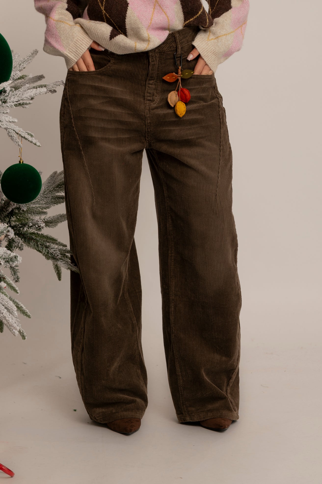 Jeans a costine in velluto brown