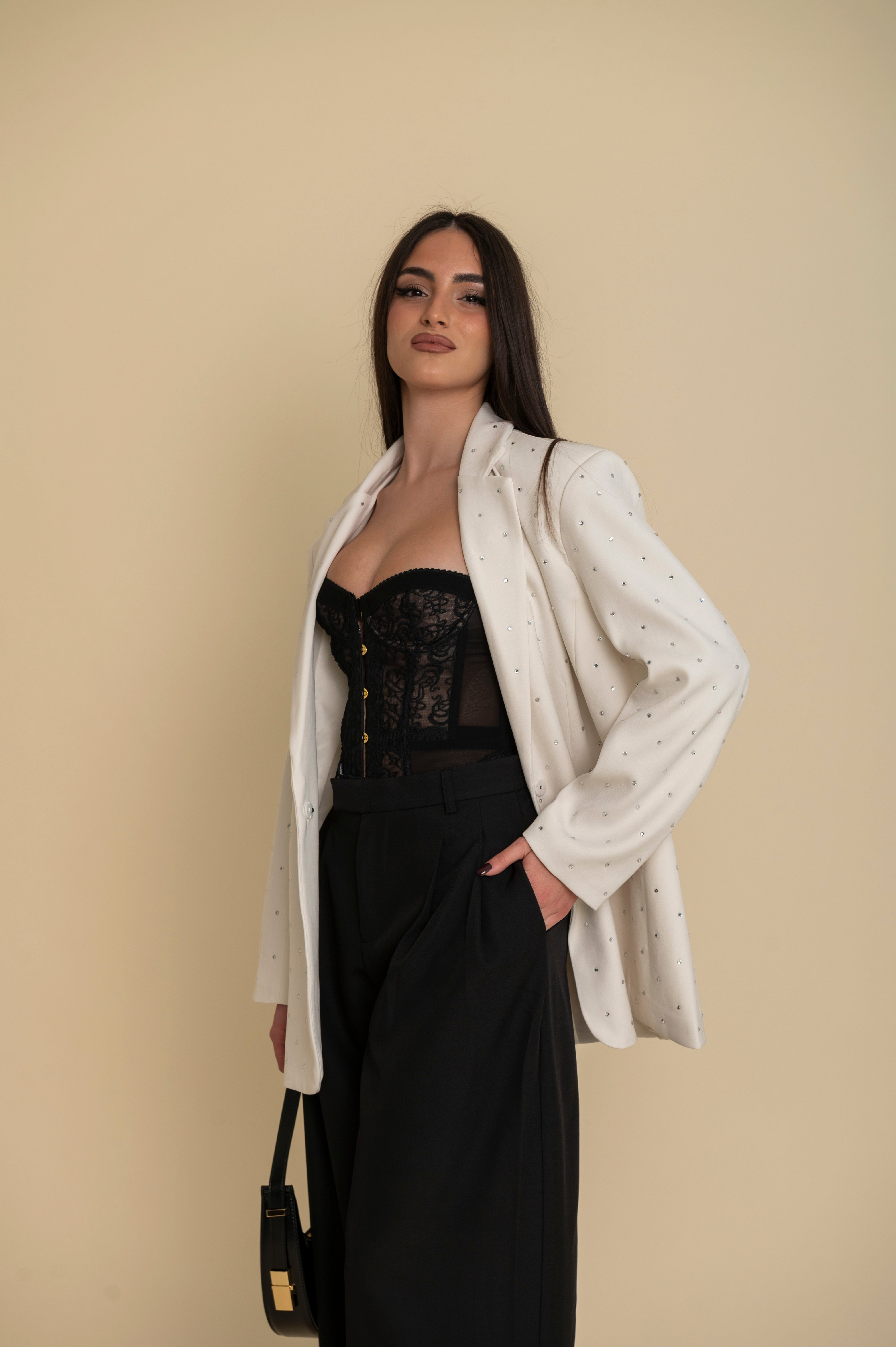 Giacca con strass panna