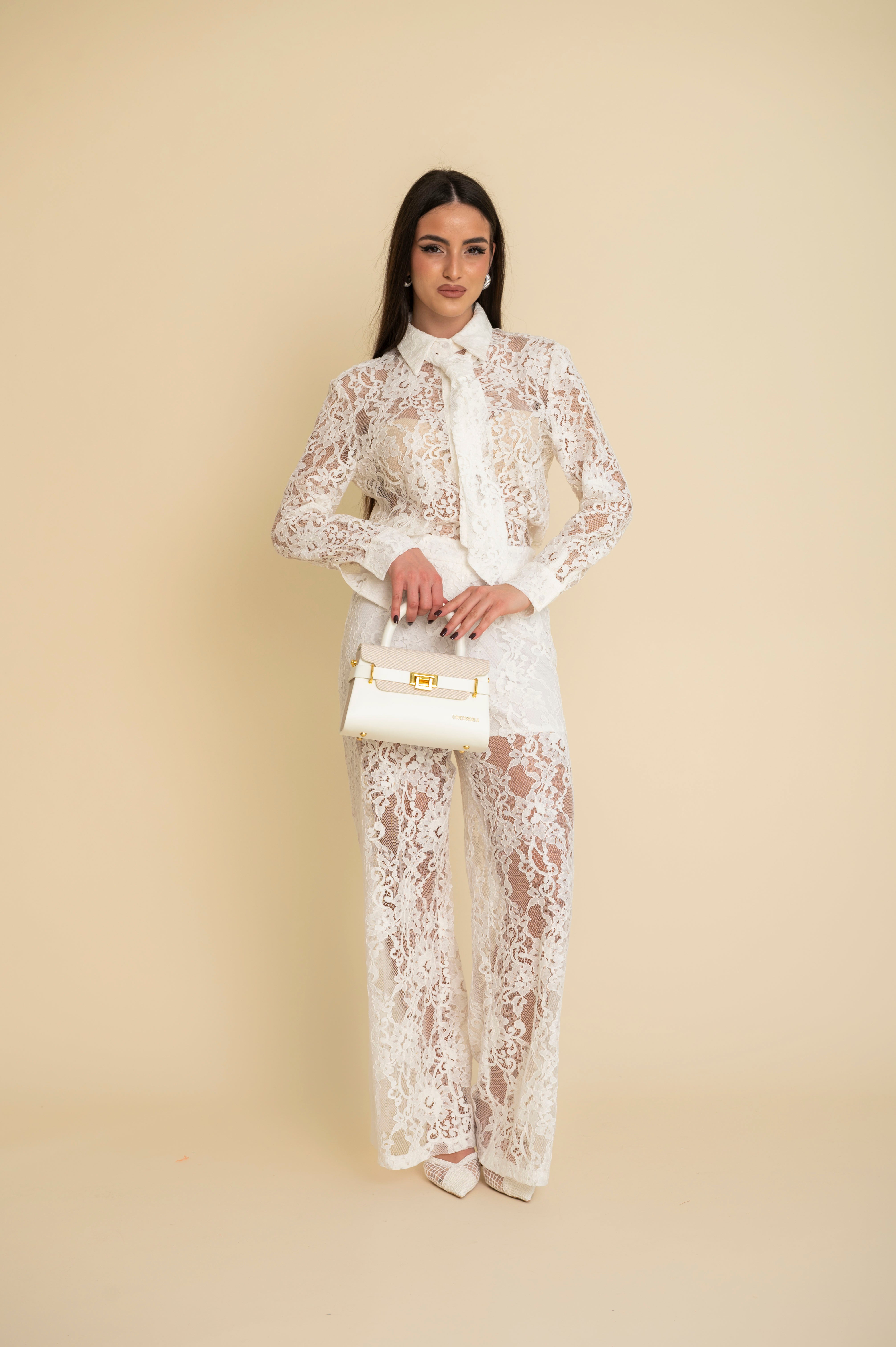 Cordset merletto pantalone e camicia