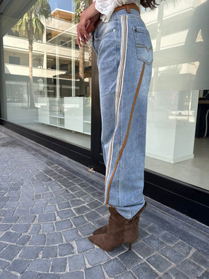 Jeans bande beige