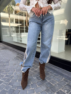 Jeans bande beige