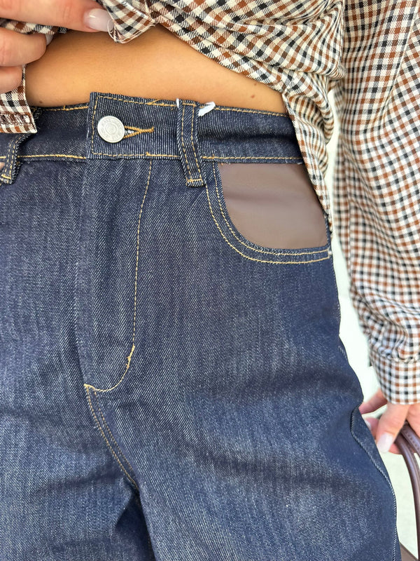 Jeans balloon dettagli in pelle