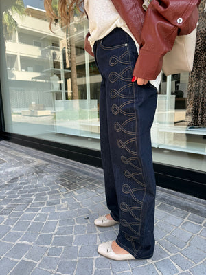 Jeans ballon ricami laterali