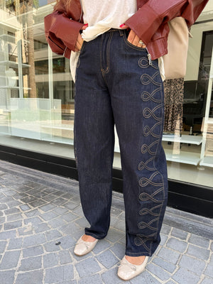 Jeans ballon ricami laterali