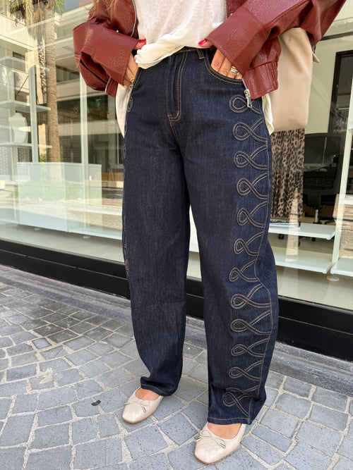 Jeans ballon ricami laterali