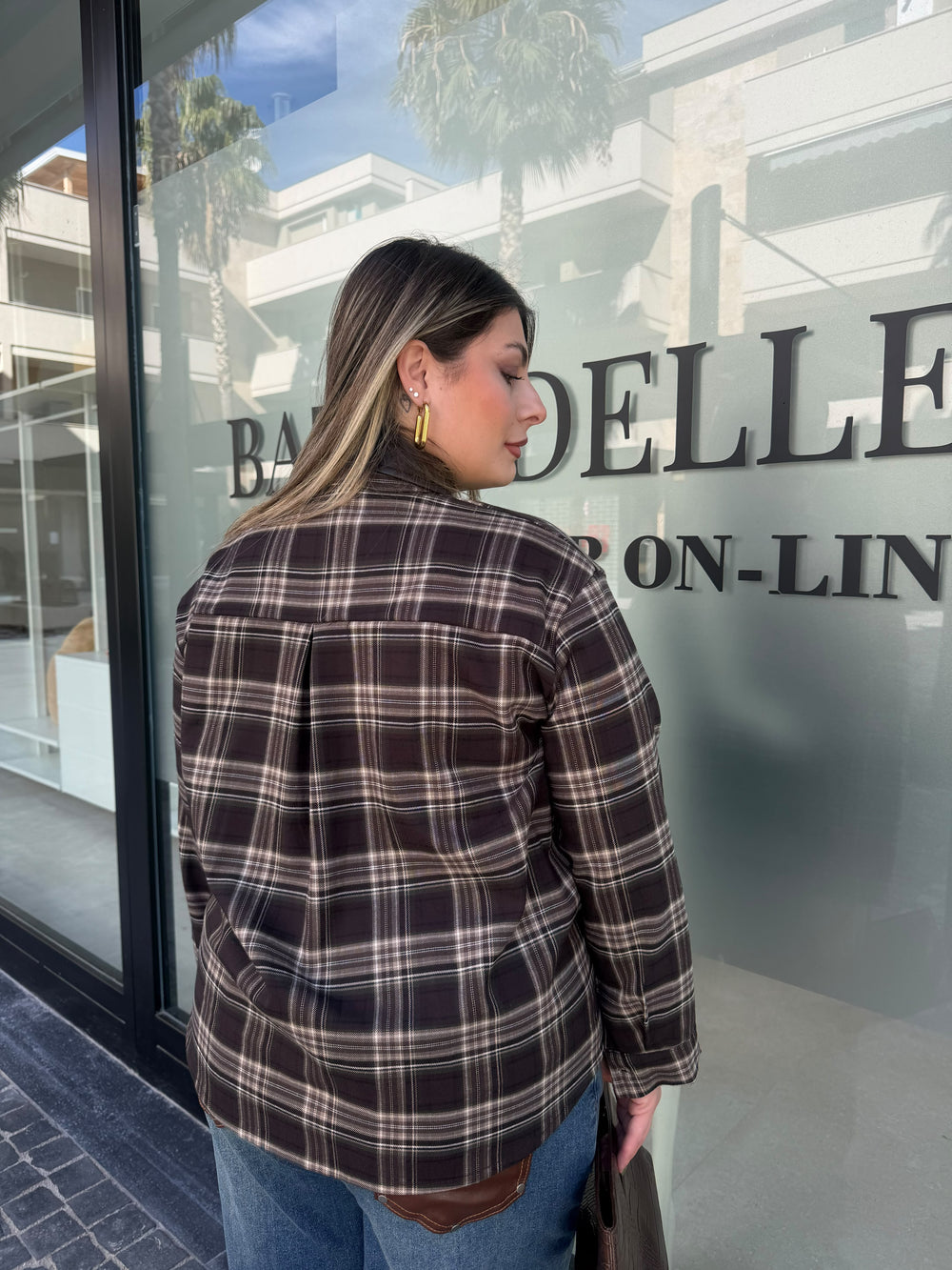 Camicia  a quadri con taschino in pelle curvy